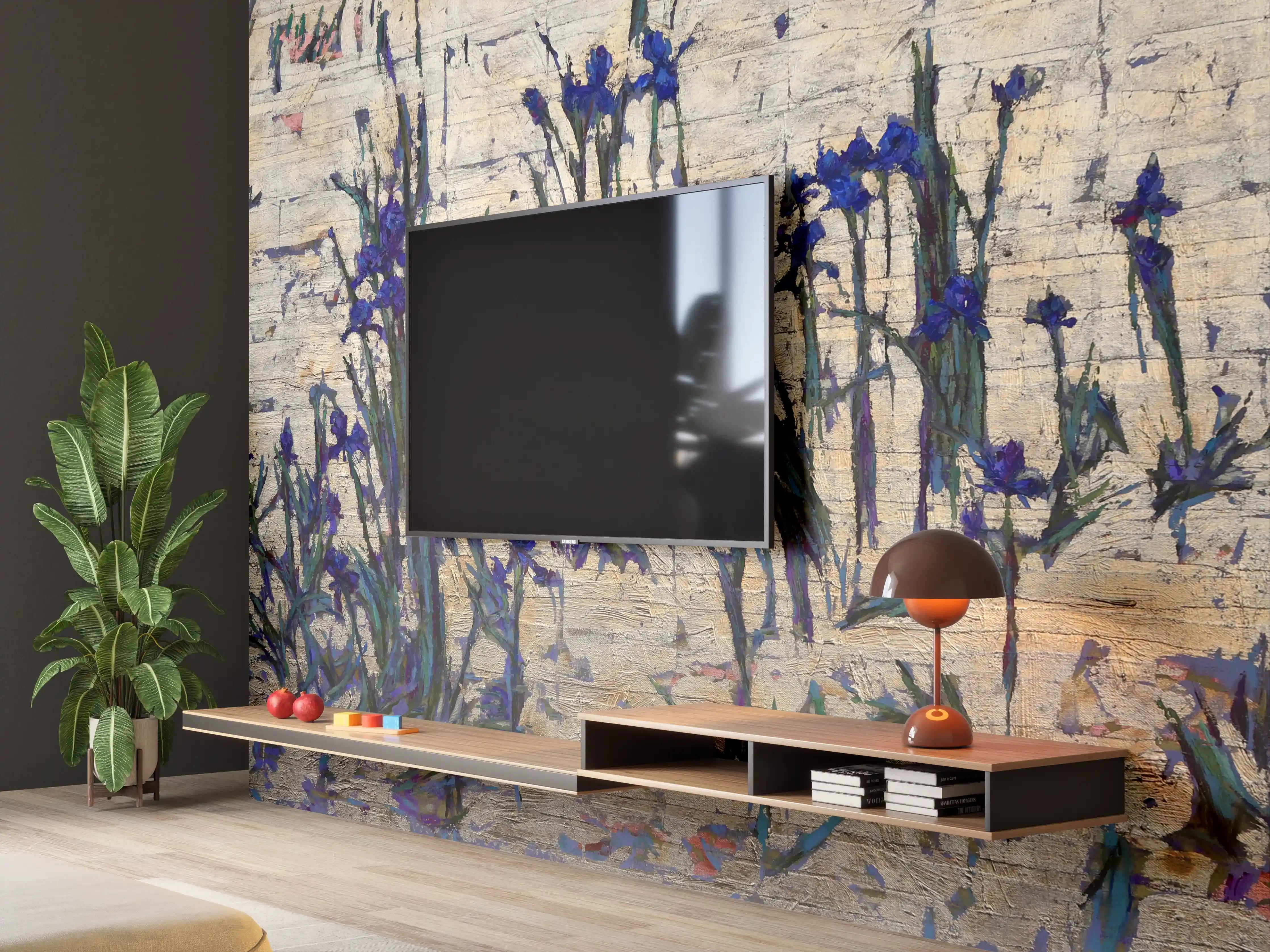 Wandverkleidung Wohnzimmer - Blumenmalerei auf Leinwand