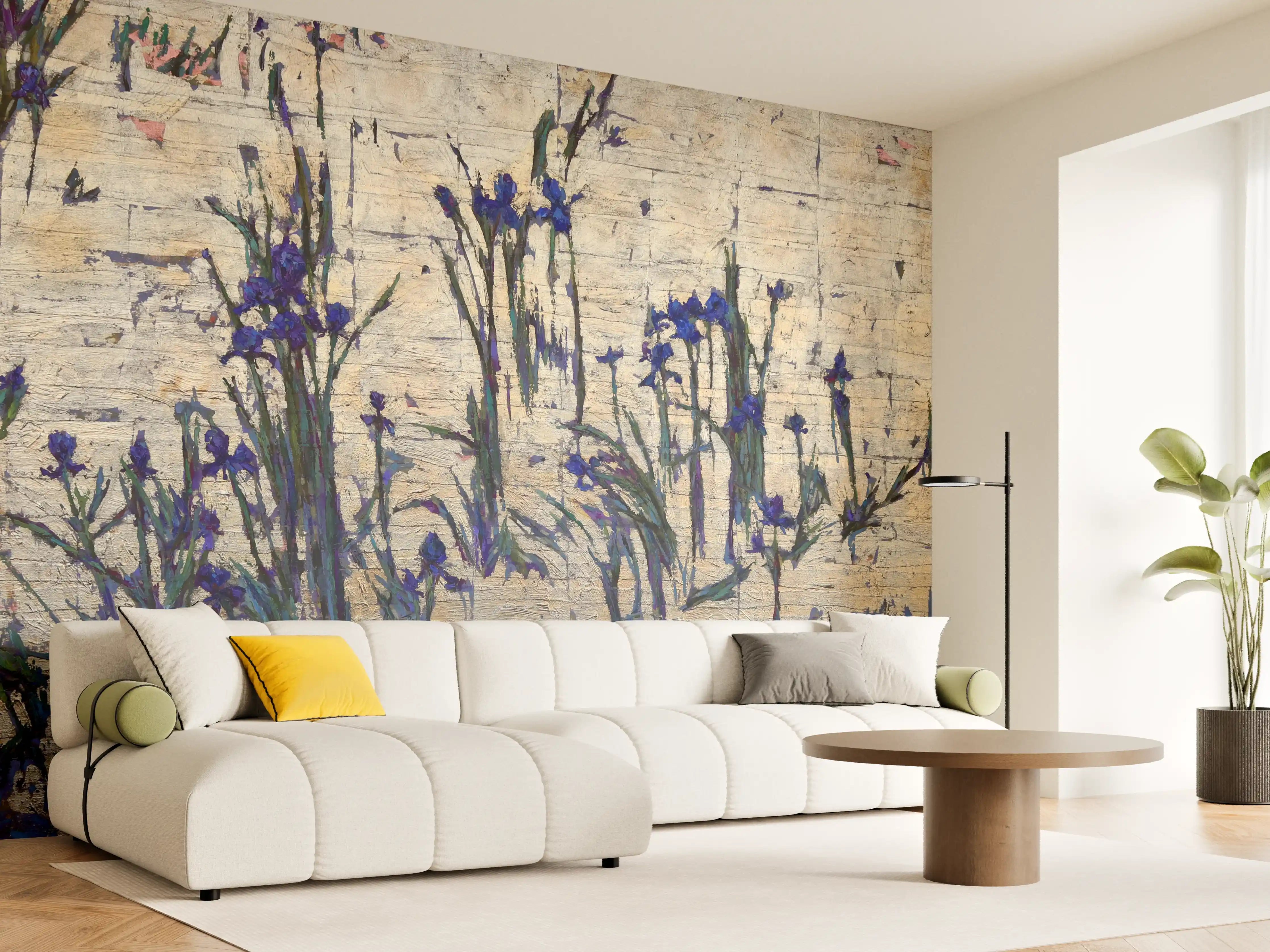 Wandverkleidung Wohnzimmer - Blumenmalerei auf Leinwand