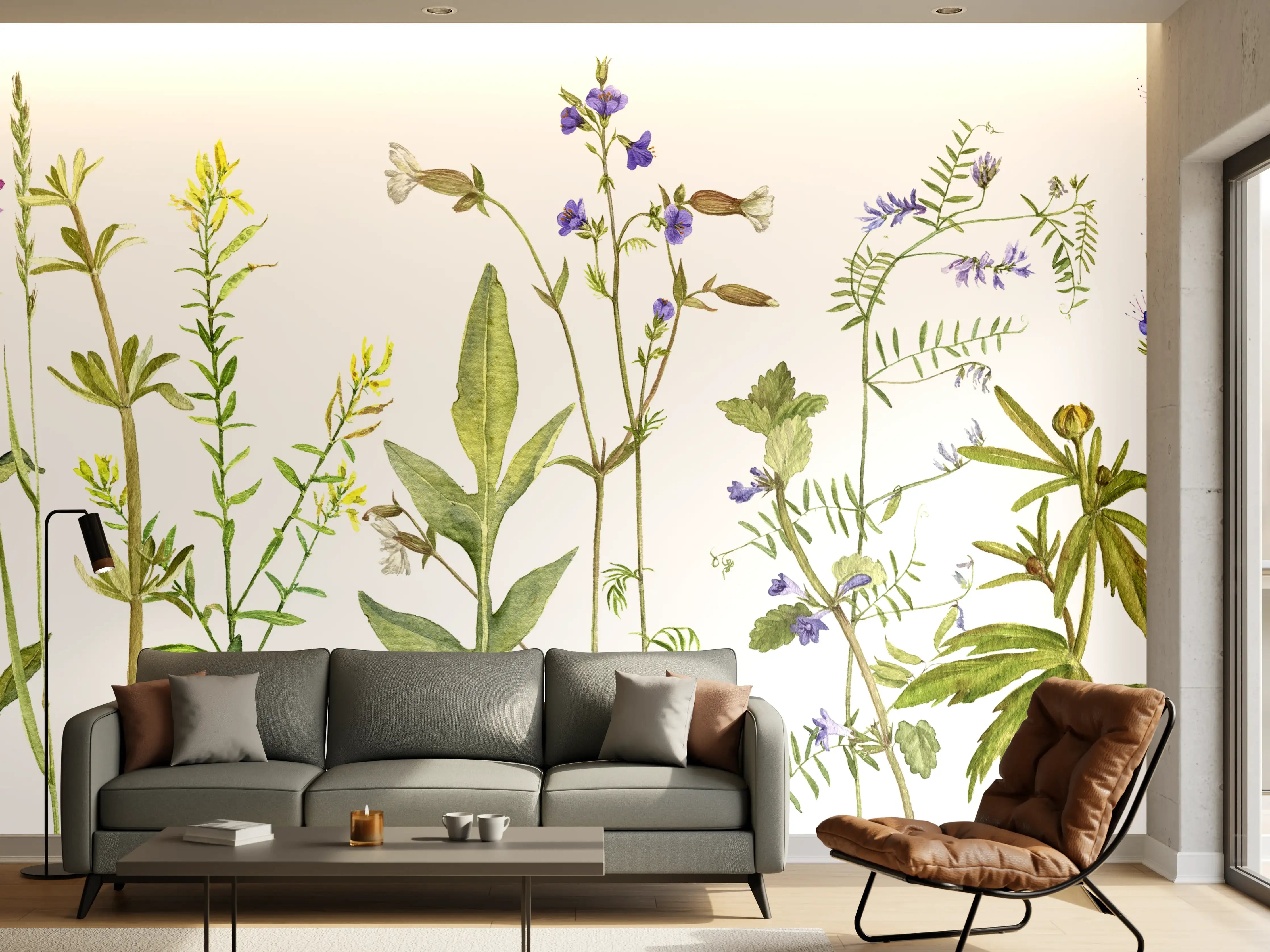 Wandverkleidung Wohnzimmer - Blumenmuster auf Papier