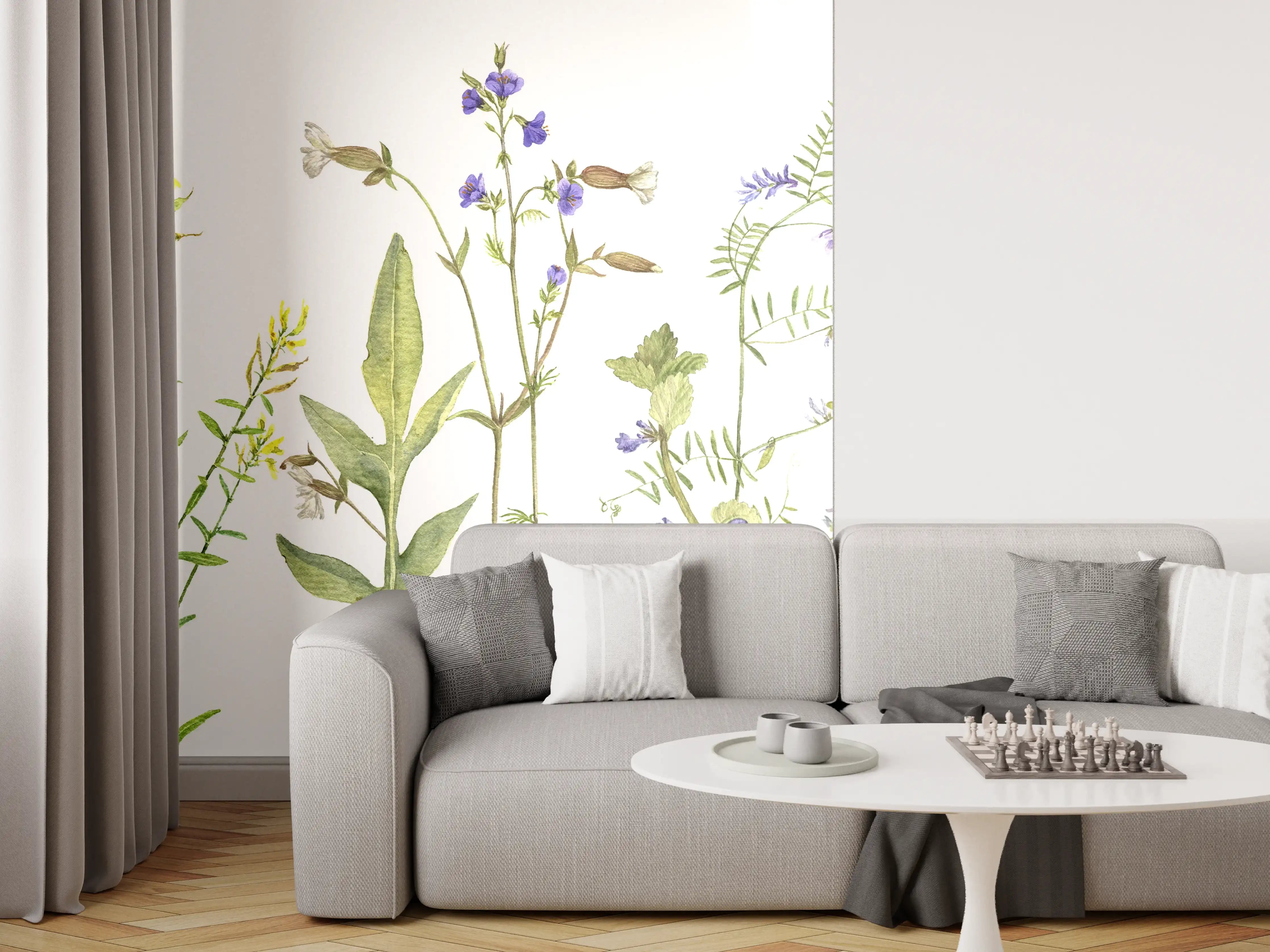 Wandverkleidung Wohnzimmer - Blumenmuster auf Papier