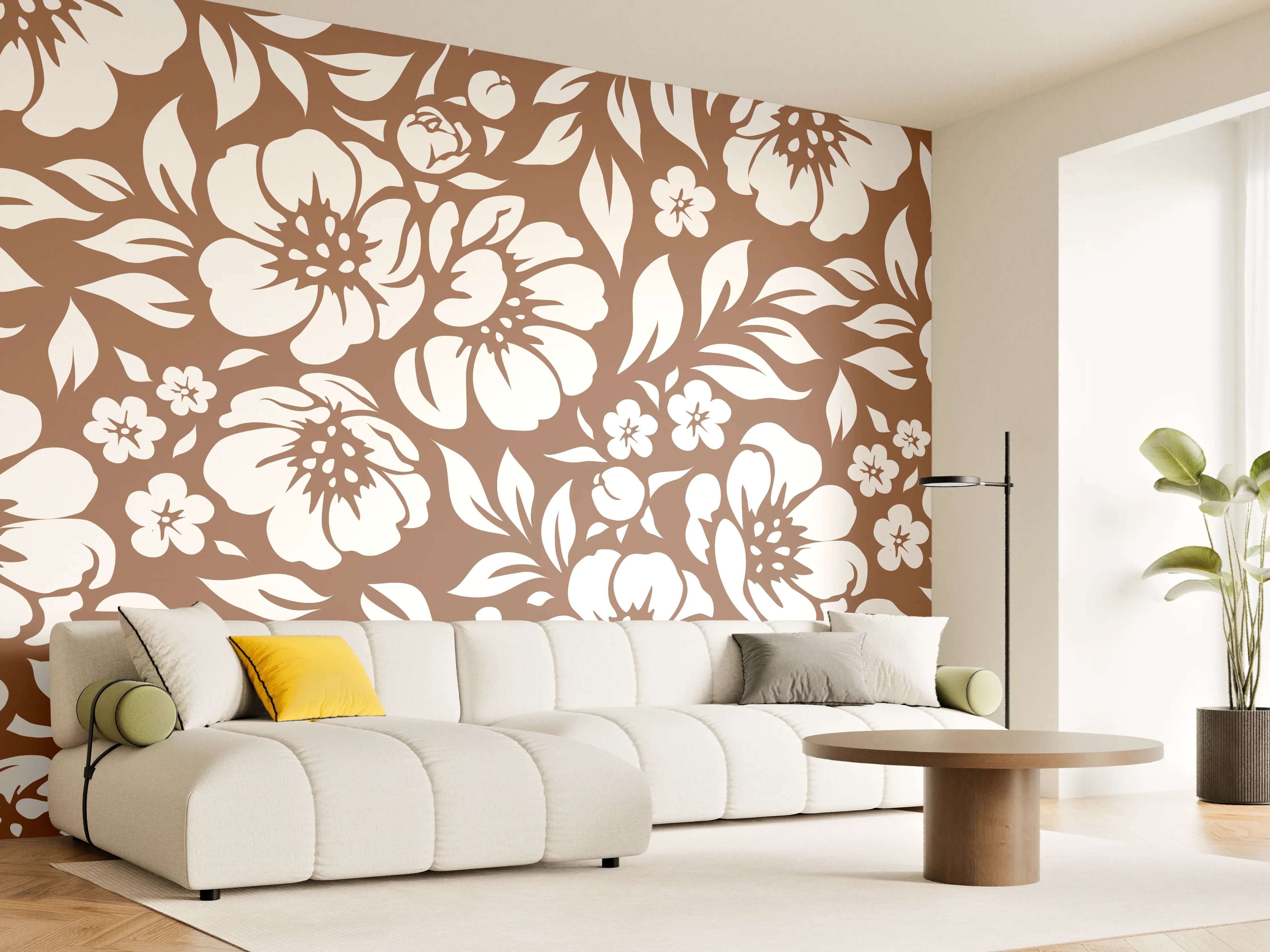 Wandverkleidung Wohnzimmer - Blumenmuster im Retro-Stil