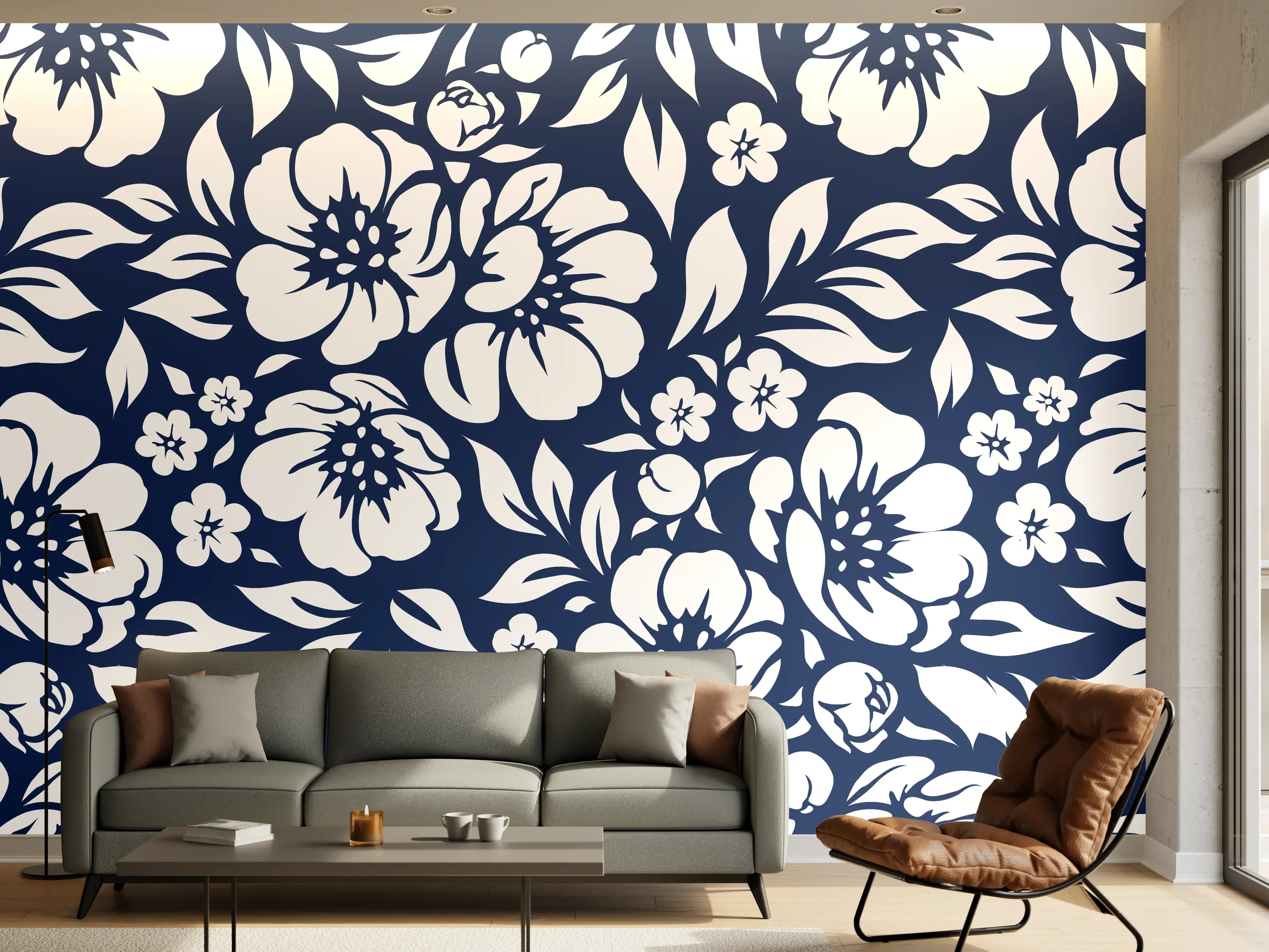 Wandverkleidung Wohnzimmer - Blumenmuster im klassischen Design
