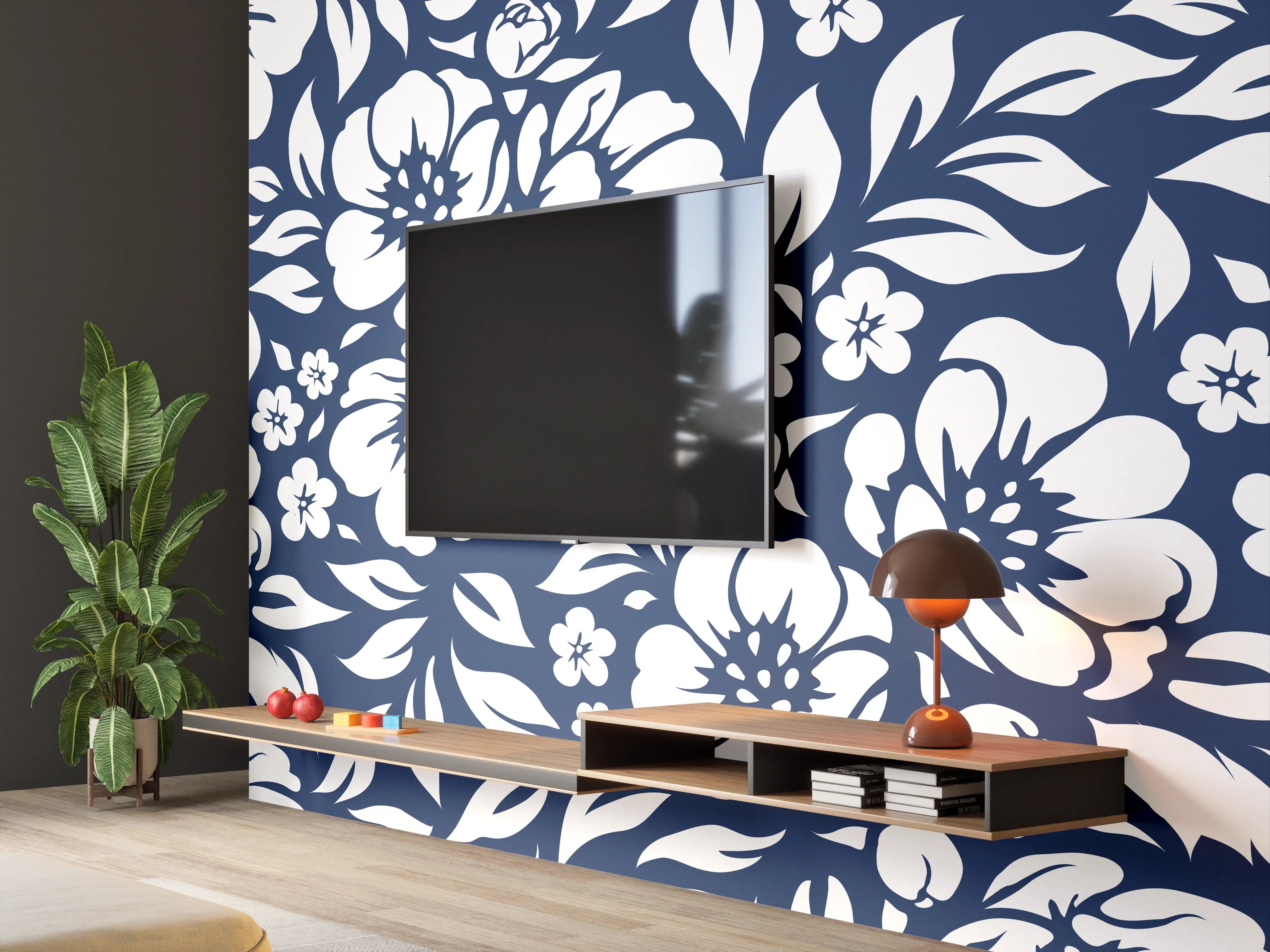 Wandverkleidung Wohnzimmer - Blumenmuster im klassischen Design