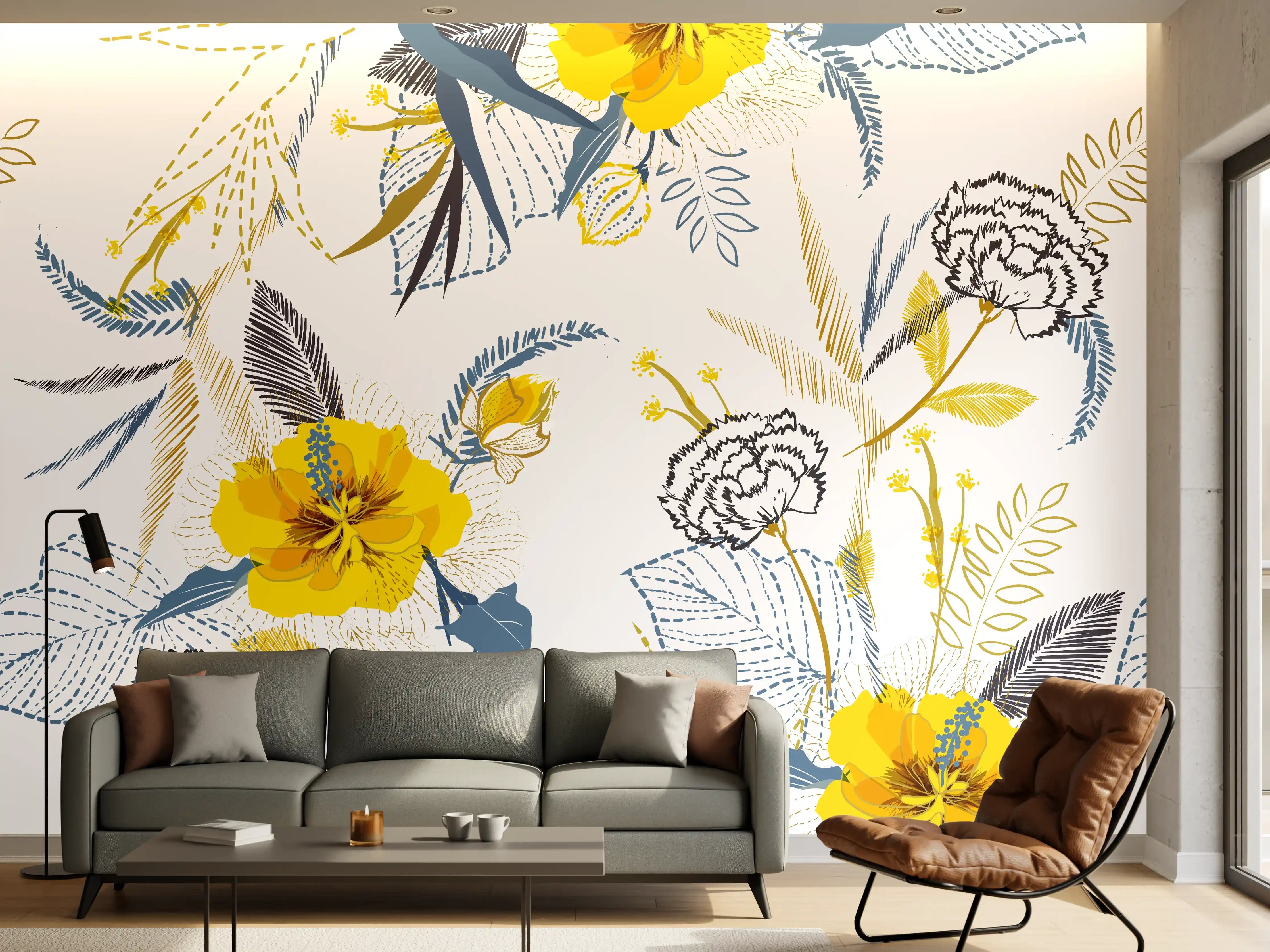Wandverkleidung Wohnzimmer - Blumenmuster im modernen Design
