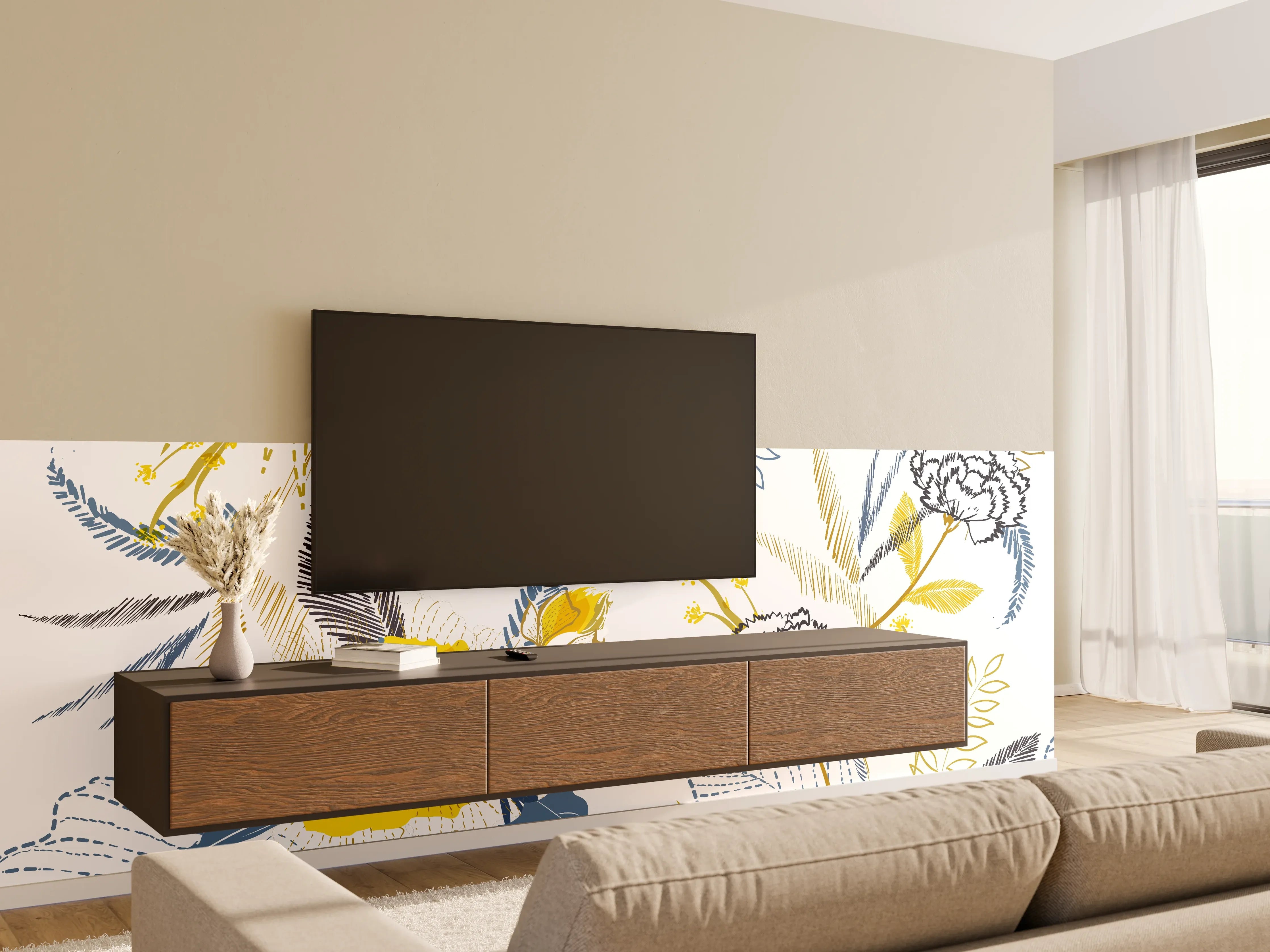 Wandverkleidung Wohnzimmer - Blumenmuster im modernen Design
