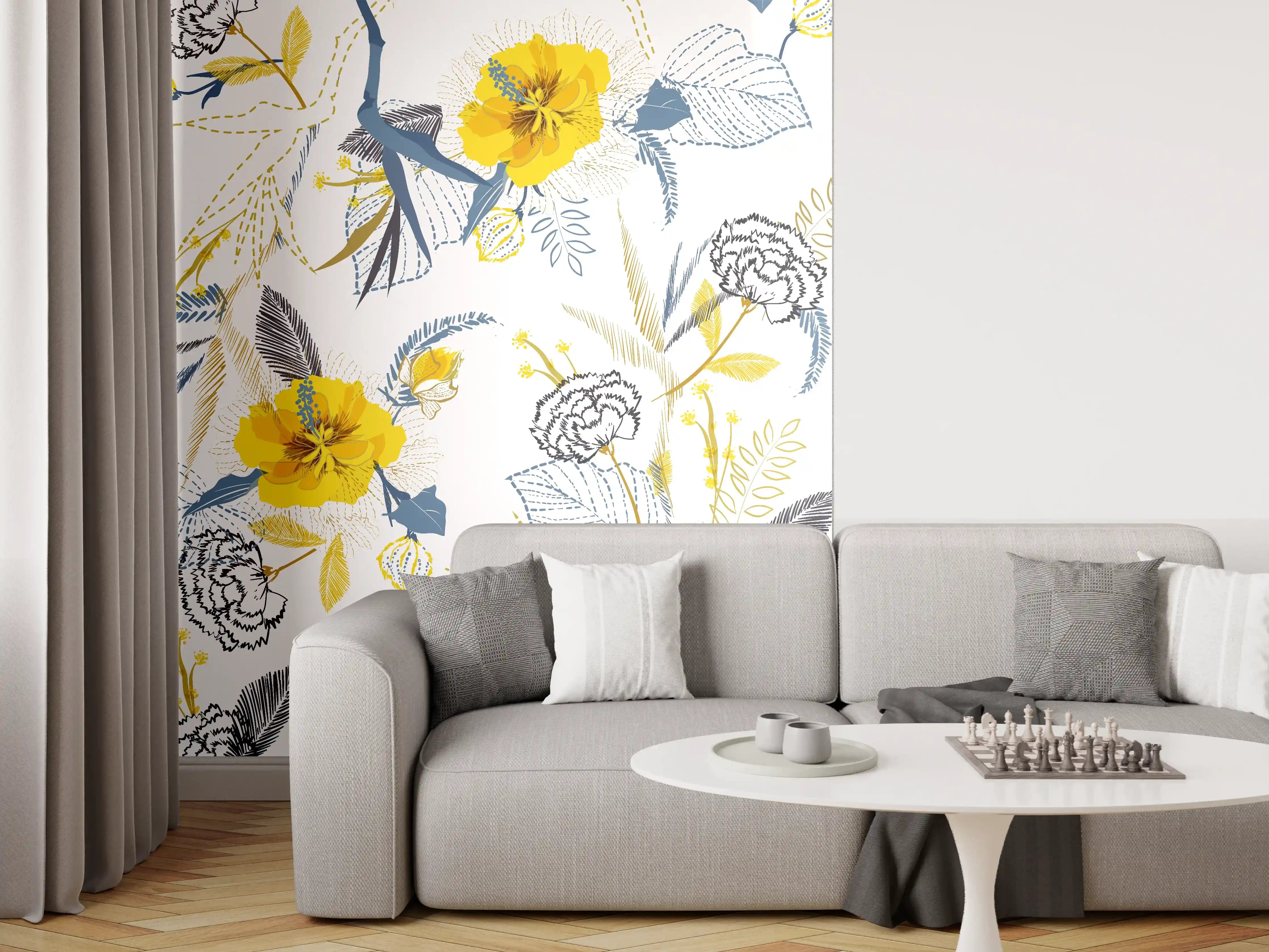 Wandverkleidung Wohnzimmer - Blumenmuster im modernen Design