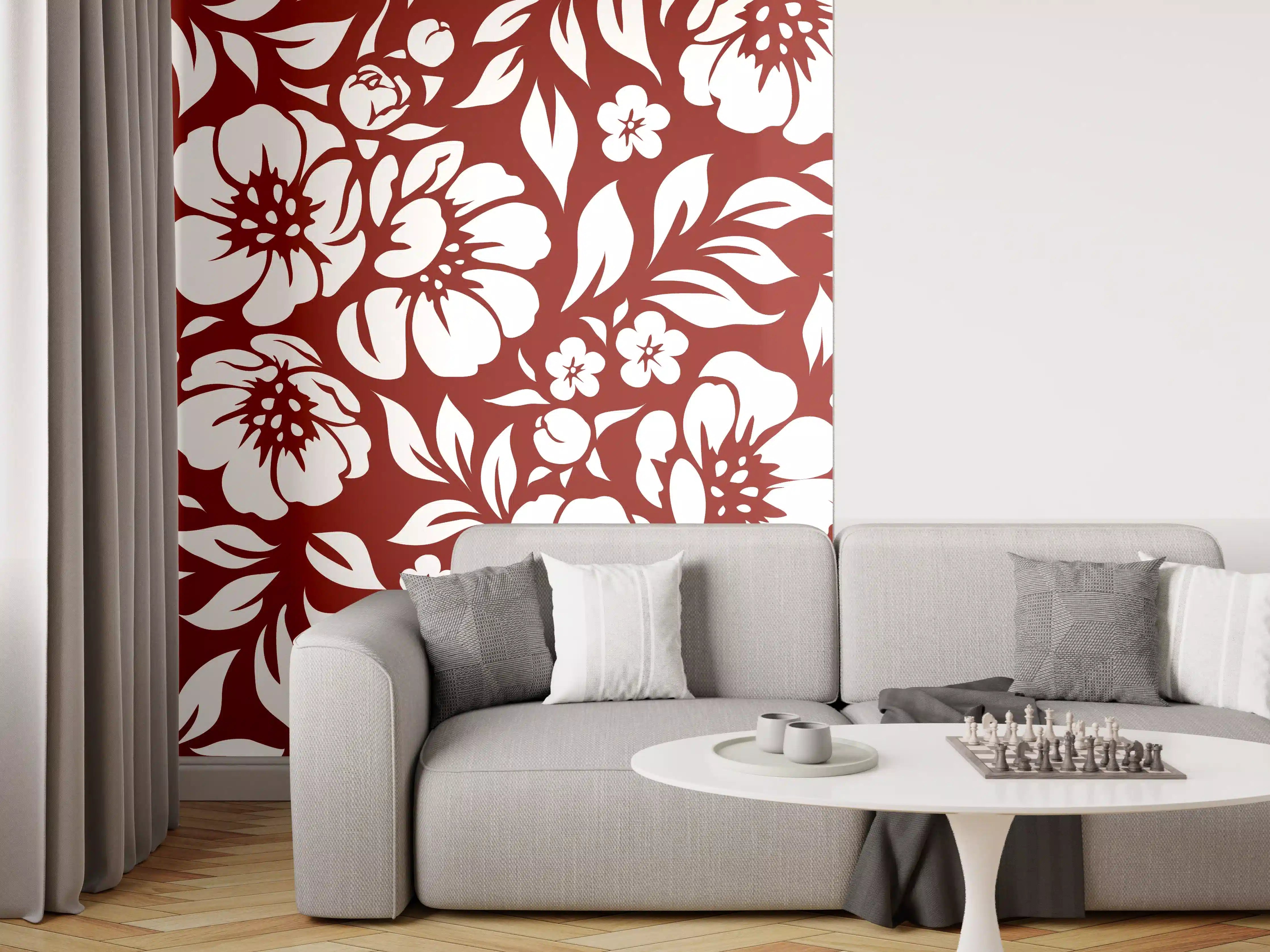 Wandverkleidung Wohnzimmer - Blumenmuster in Rot und Weiß - Elegant & Zeitlos