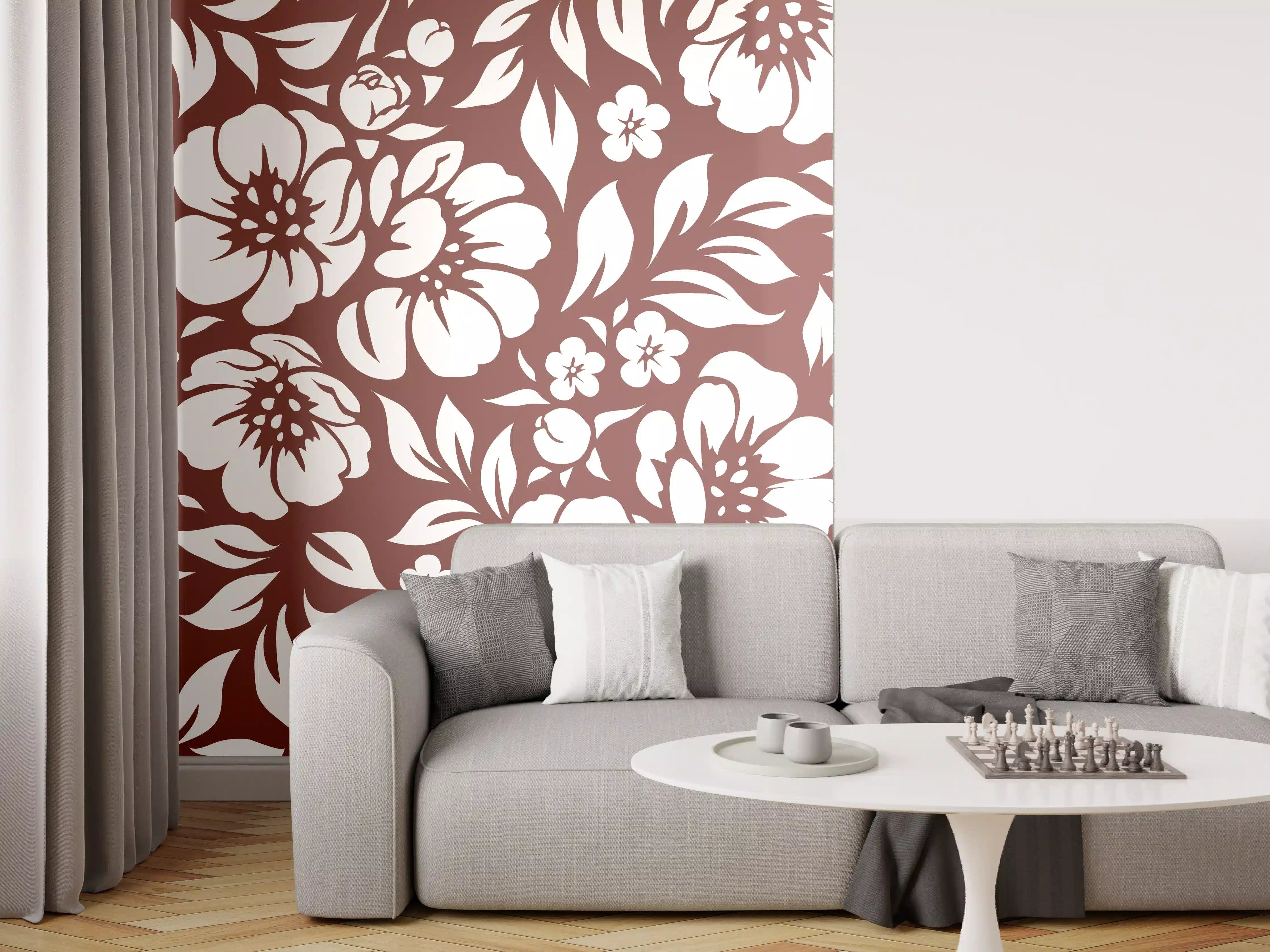 Wandverkleidung Wohnzimmer - Blumenmuster mit eleganten Kontrasten