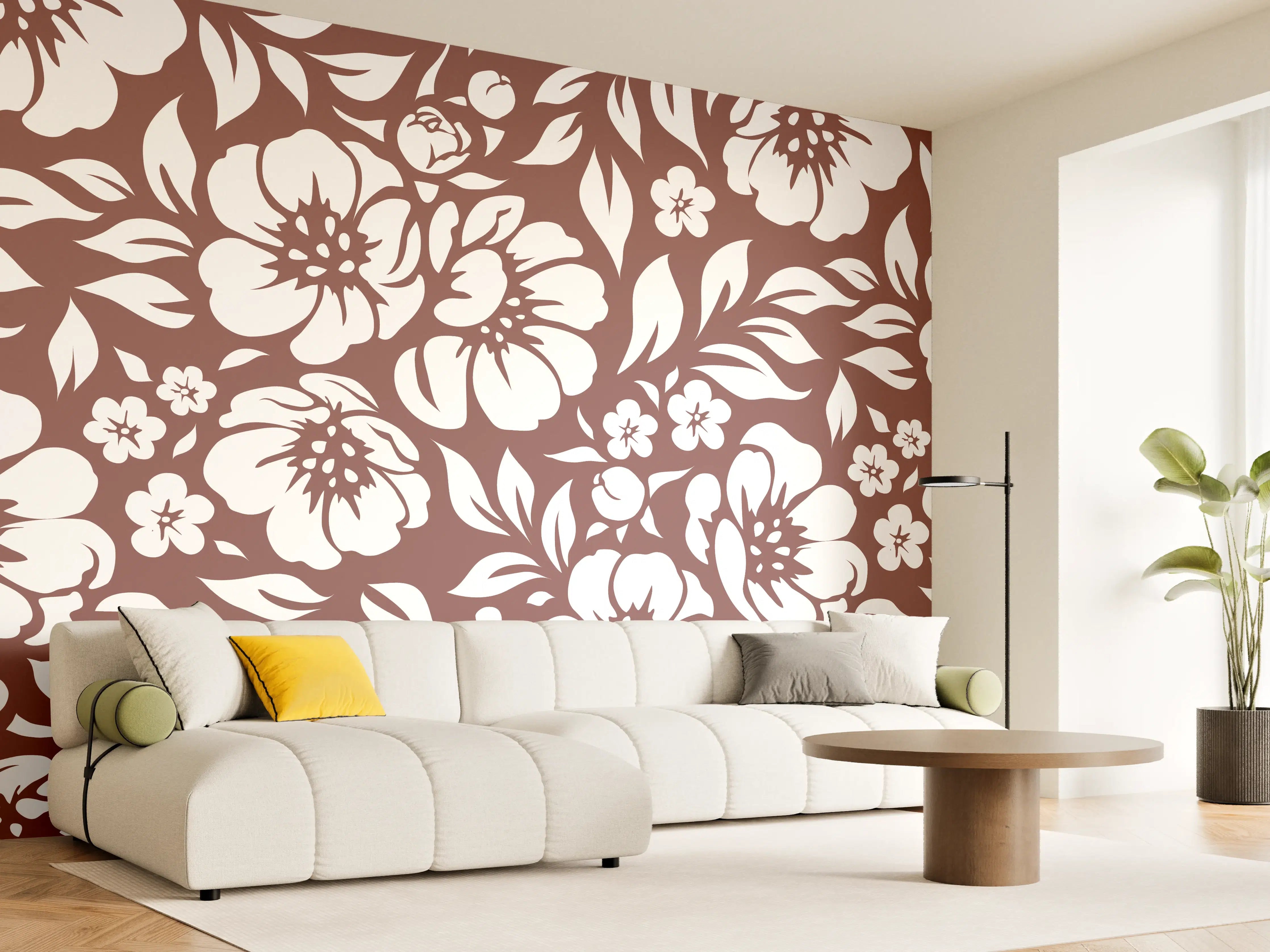 Wandverkleidung Wohnzimmer - Blumenmuster mit eleganten Kontrasten