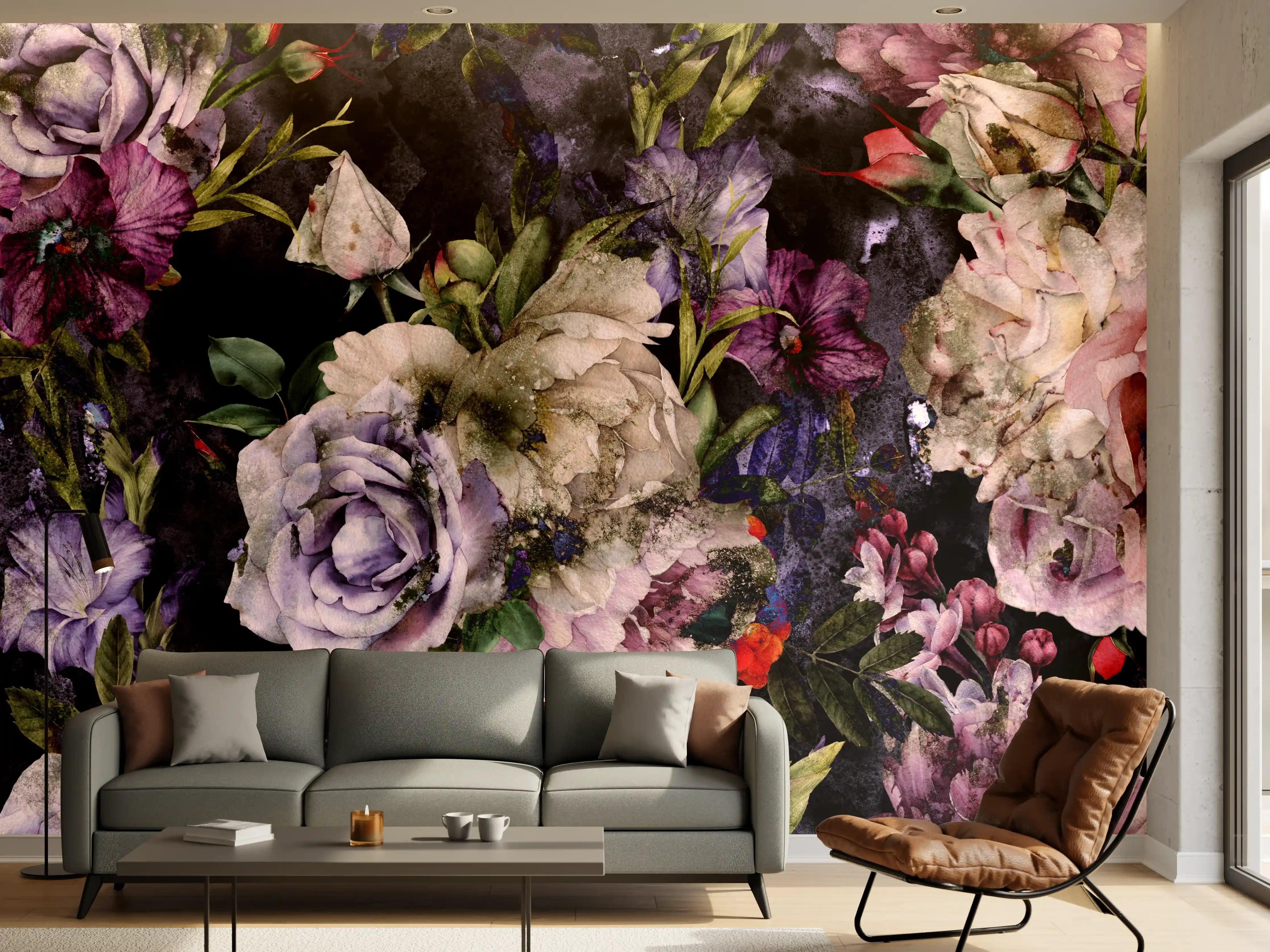 Wandverkleidung Wohnzimmer - Blumenpracht in Pastellfarben