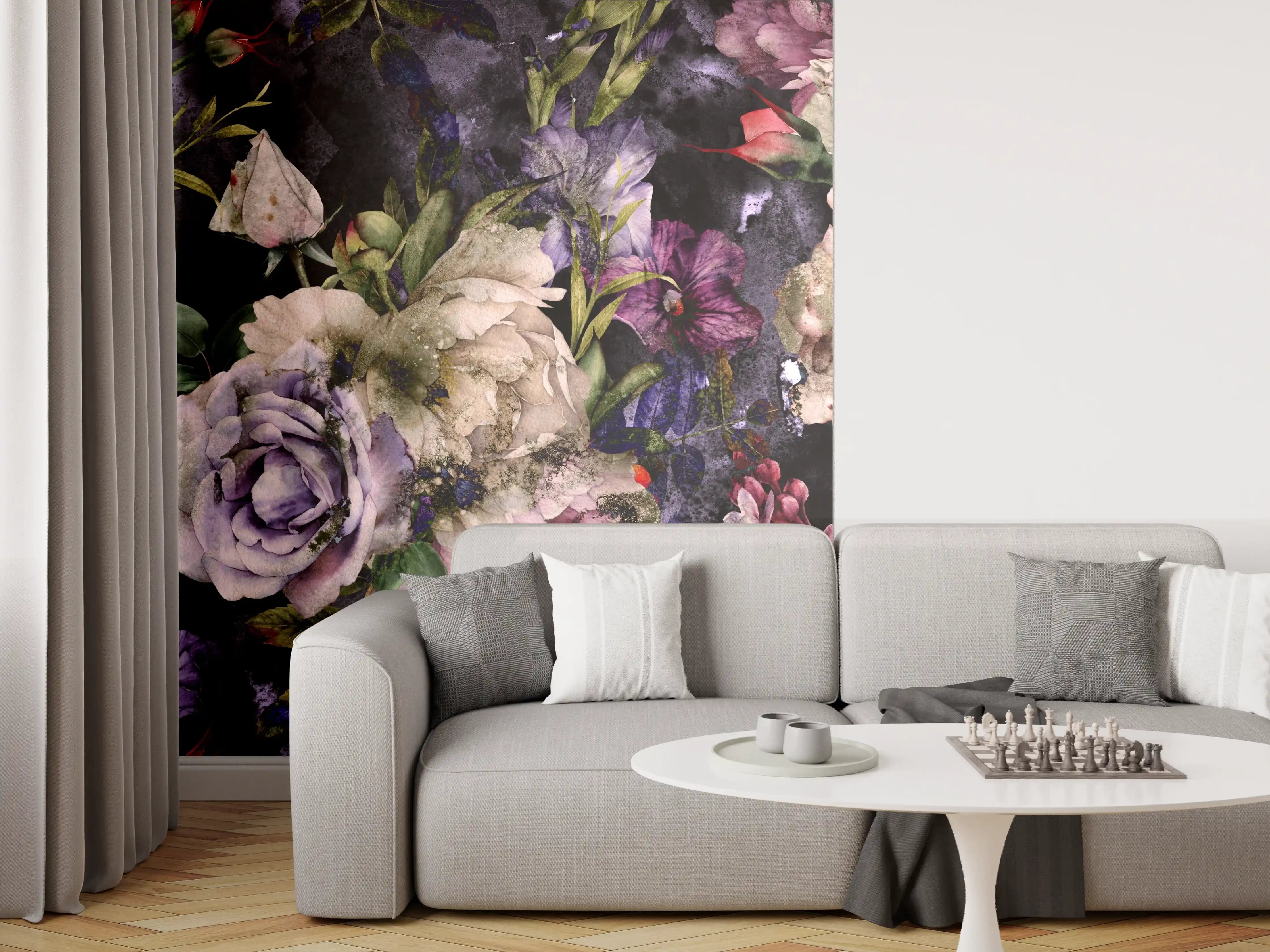 Wandverkleidung Wohnzimmer - Blumenpracht in Pastellfarben
