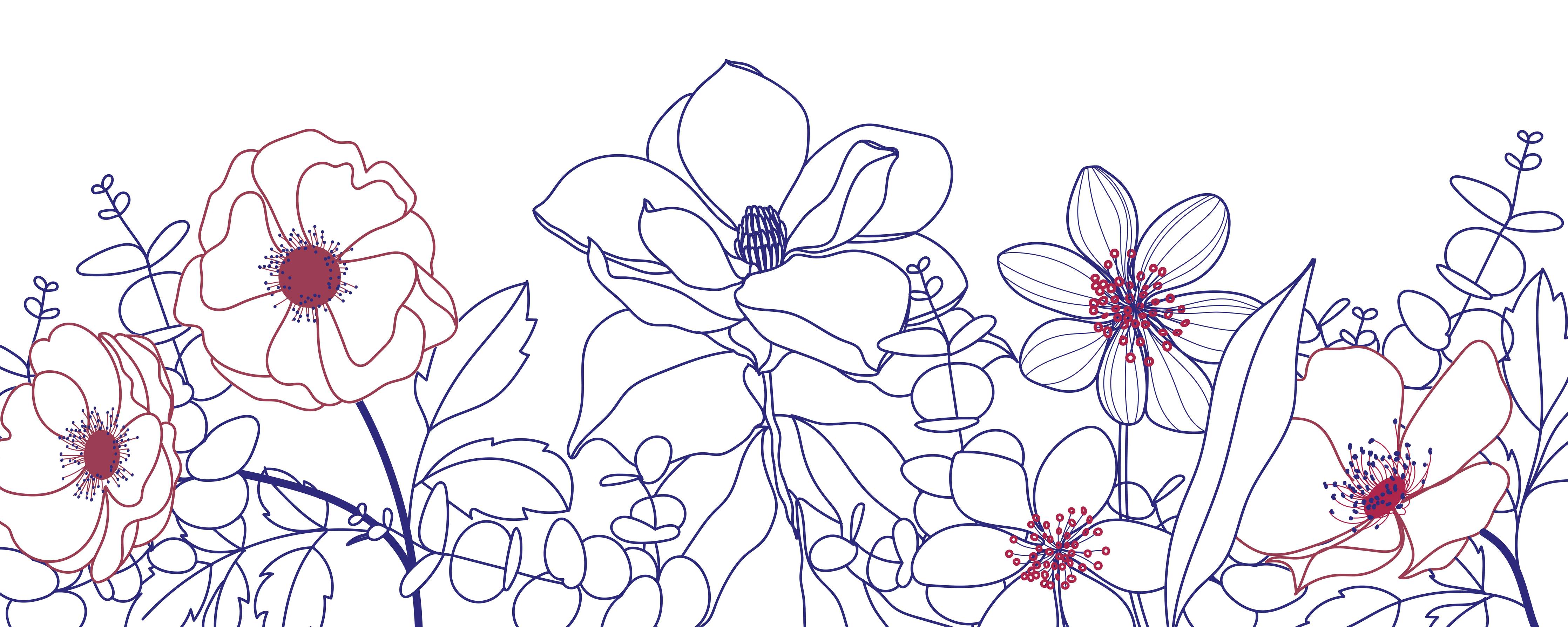 Wandverkleidung Wohnzimmer-Blumenstrauß Linienzeichnung Wanddekor