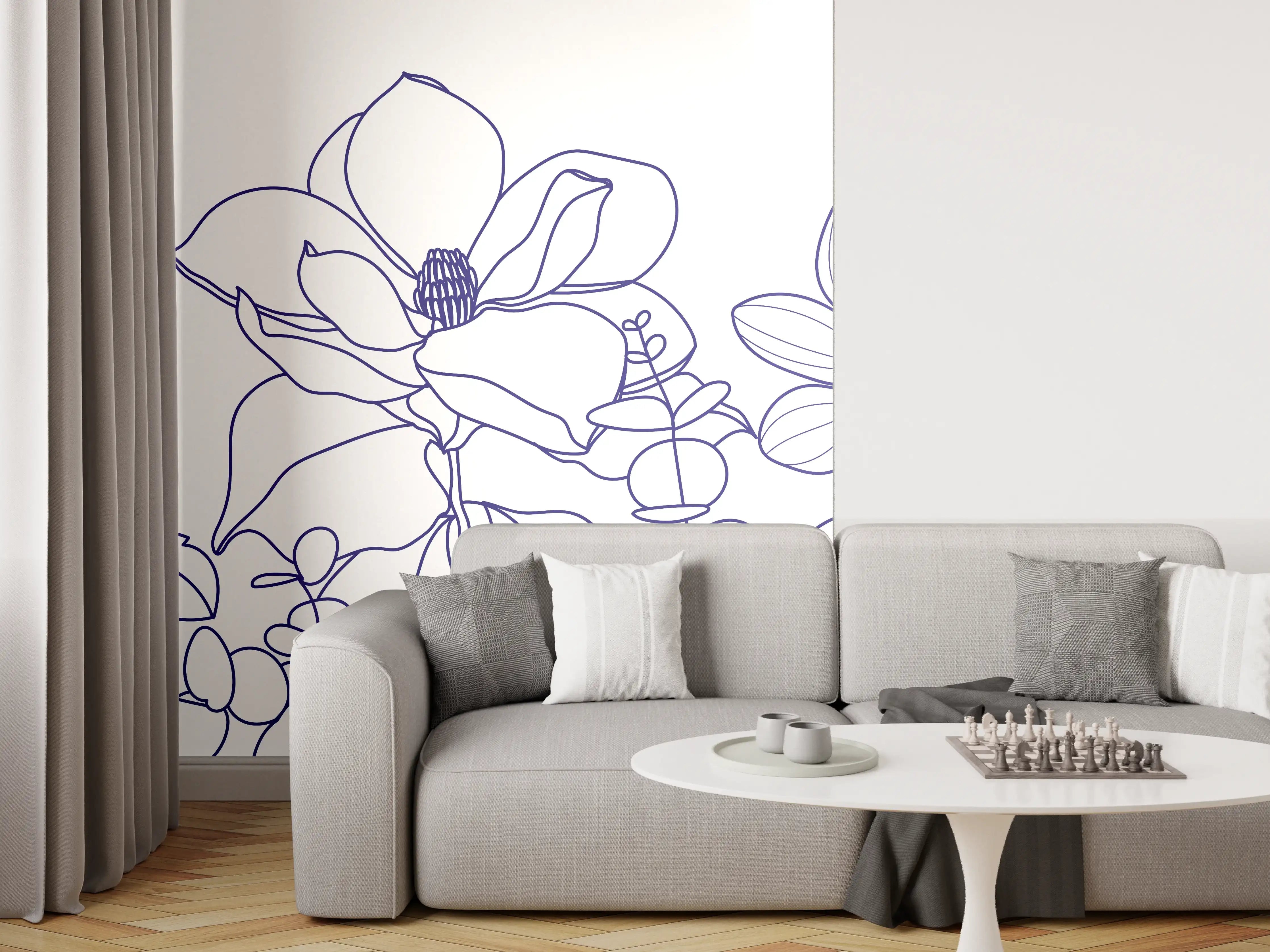 Wandverkleidung Wohnzimmer - Blumenstrauß Linienzeichnung Wanddekor