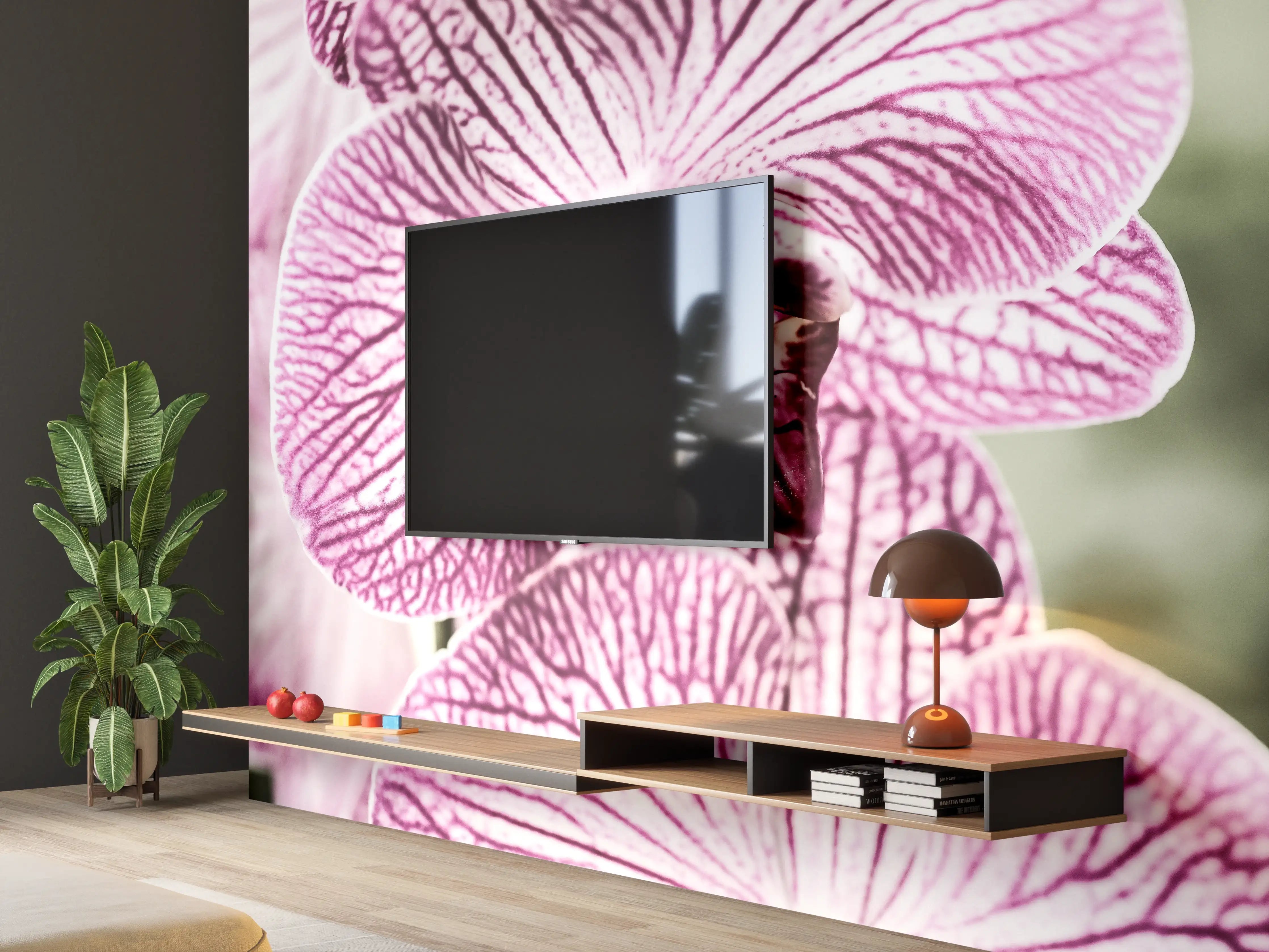 Wandverkleidung Wohnzimmer - Blumenstrauß in sanften Rosa- und Lilatönen