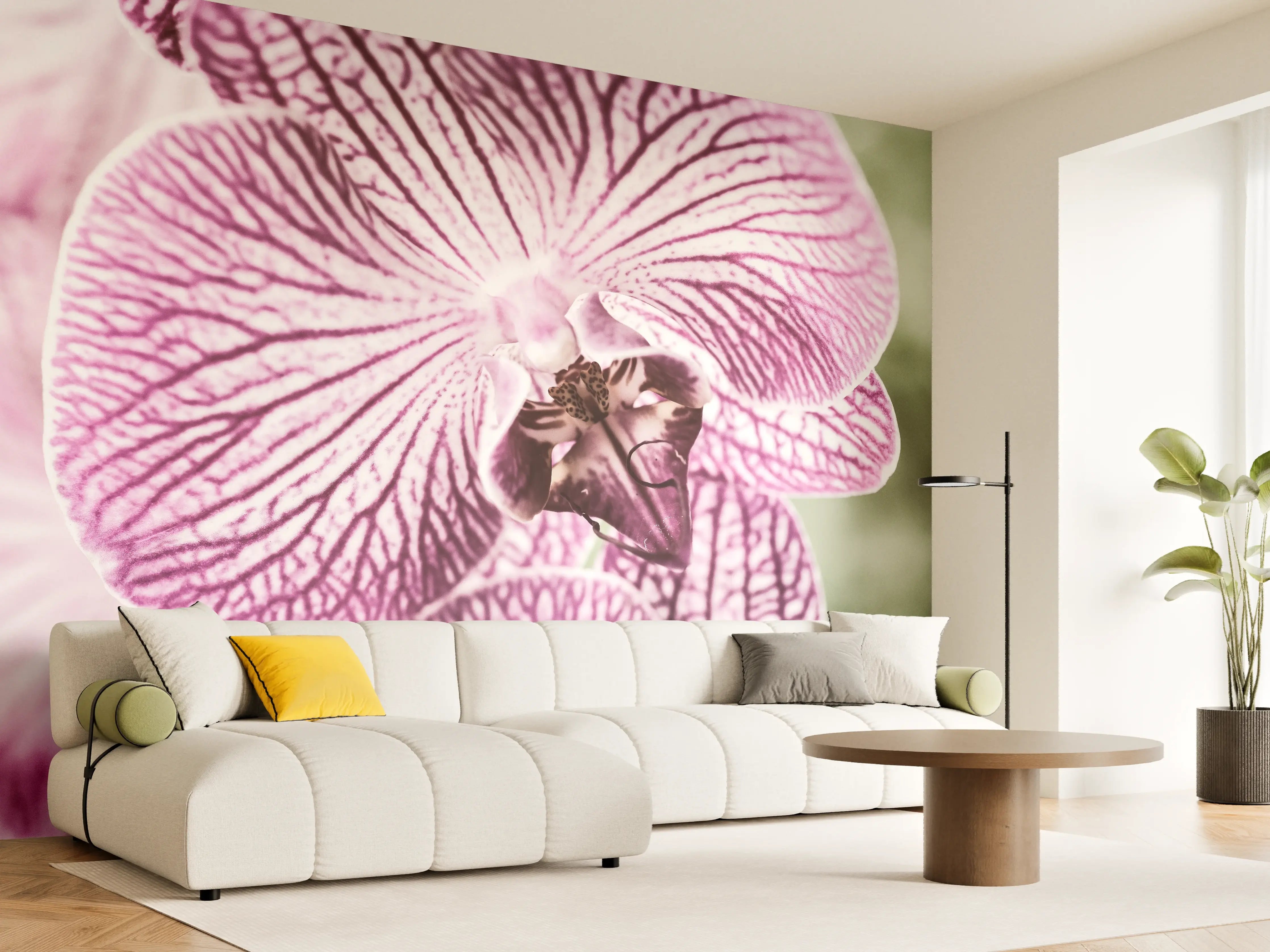 Wandverkleidung Wohnzimmer - Blumenstrauß in sanften Rosa- und Lilatönen