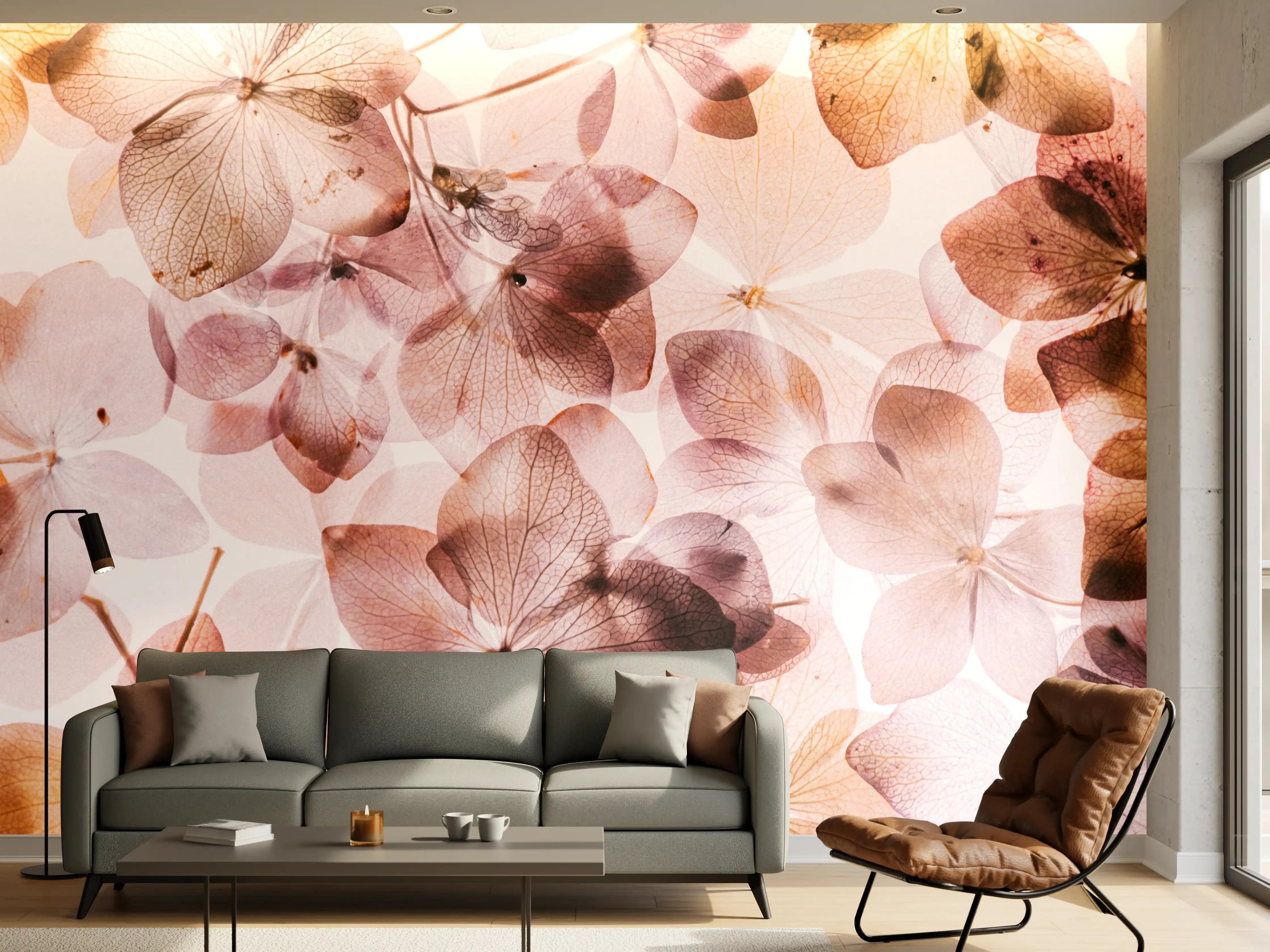 Wandverkleidung Wohnzimmer - Blumige Eleganz in Pastelltönen