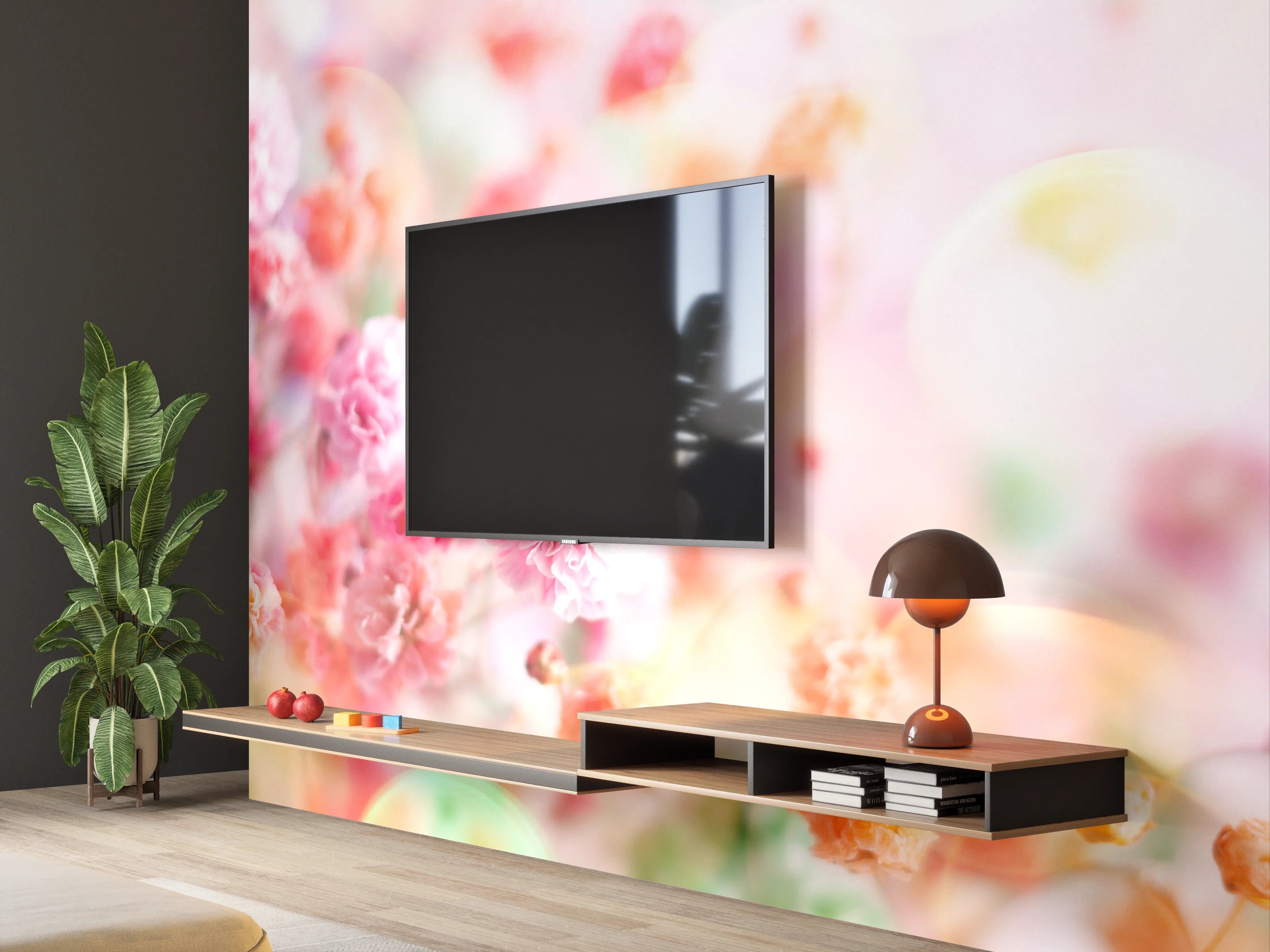 Wandverkleidung Wohnzimmer - Blumige Eleganz in zarten Pastelltönen