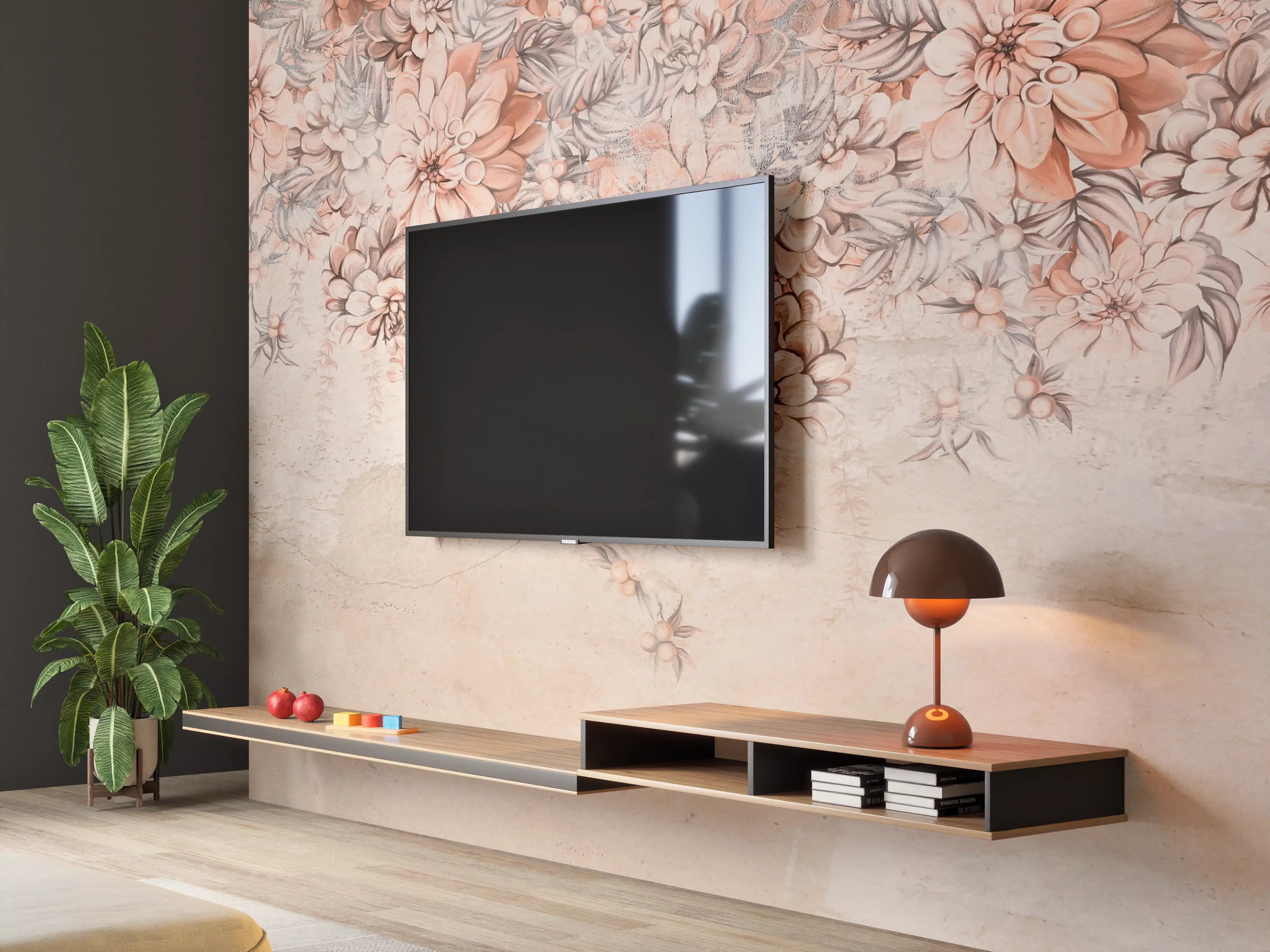 Wandverkleidung Wohnzimmer - Blumige Grunge Darstellung