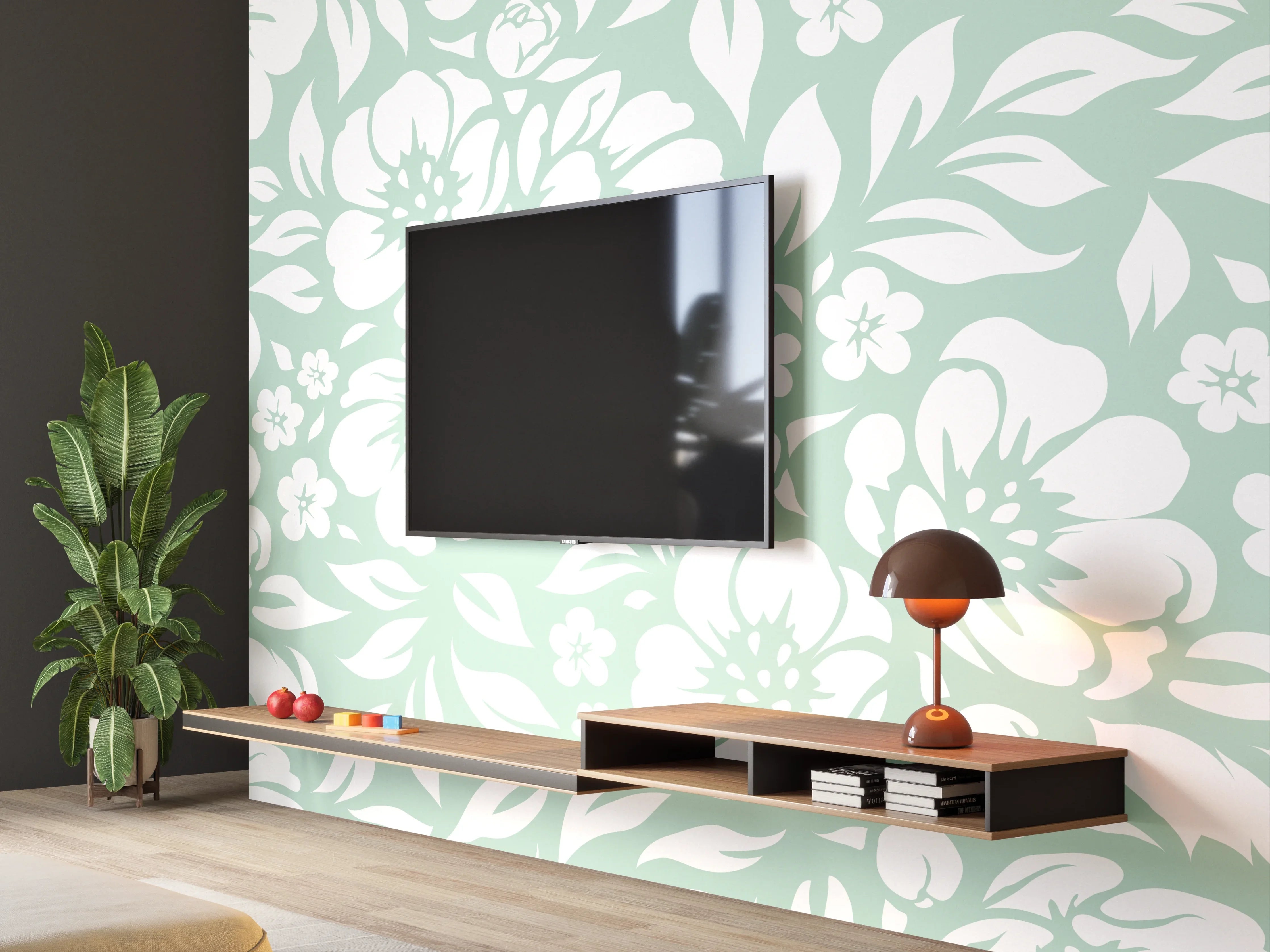 Wandverkleidung Wohnzimmer - Blumiges Muster in zarten Farben