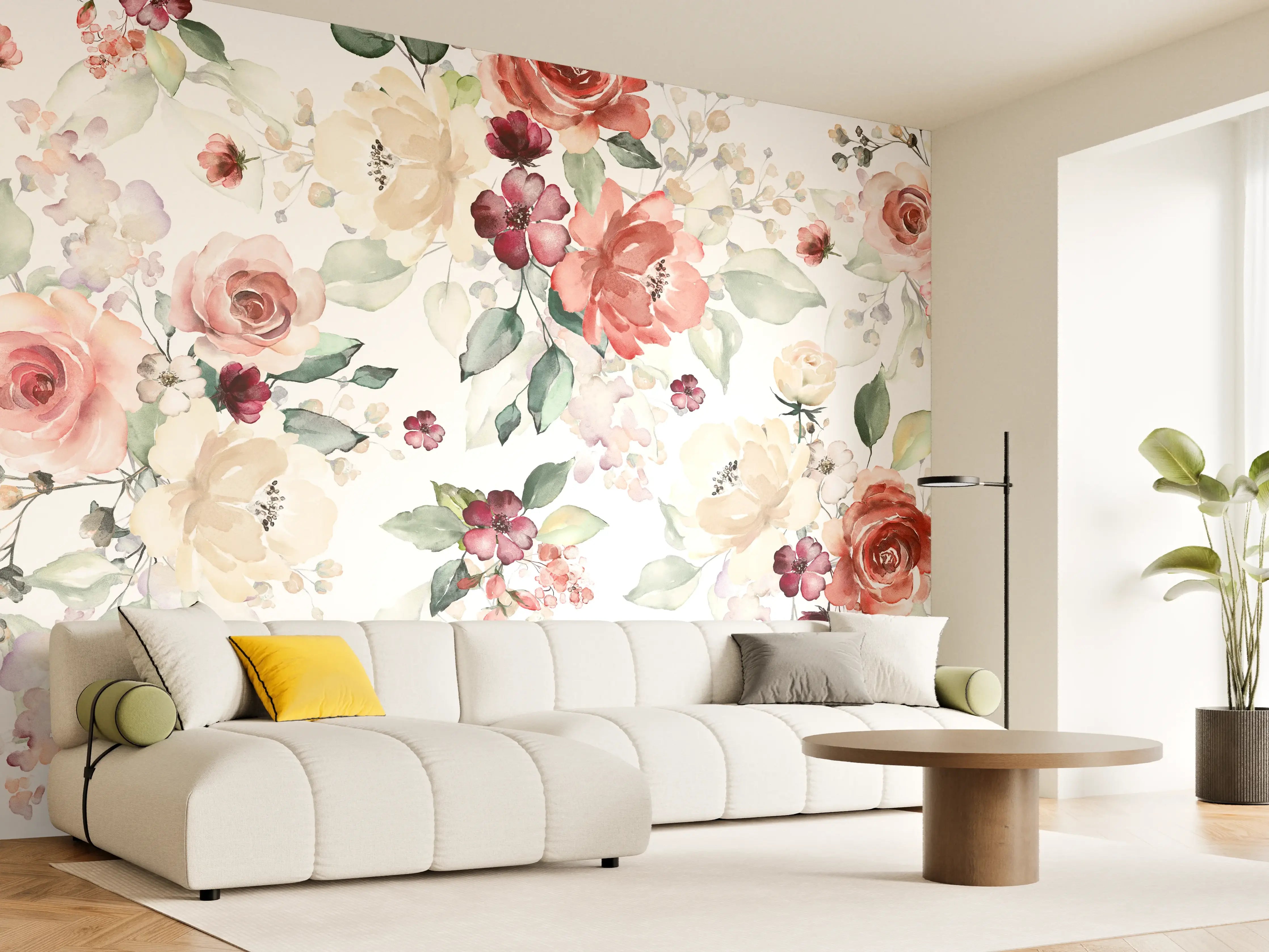 Wandverkleidung Wohnzimmer - Blumiges Muster mit zarten Rosen und Blumen