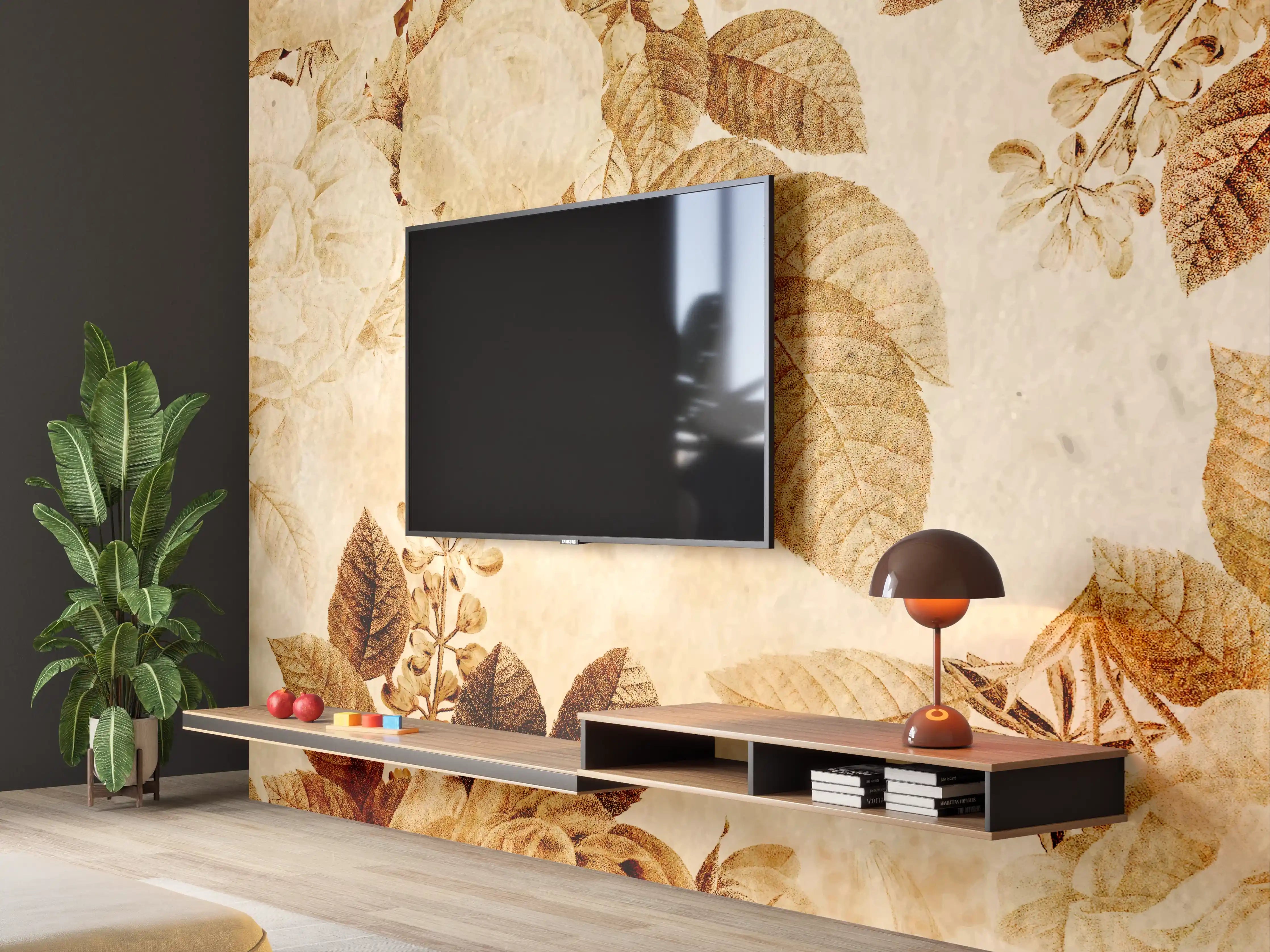 Wandverkleidung Wohnzimmer - Blumiges Wanddesign mit Naturmotiven