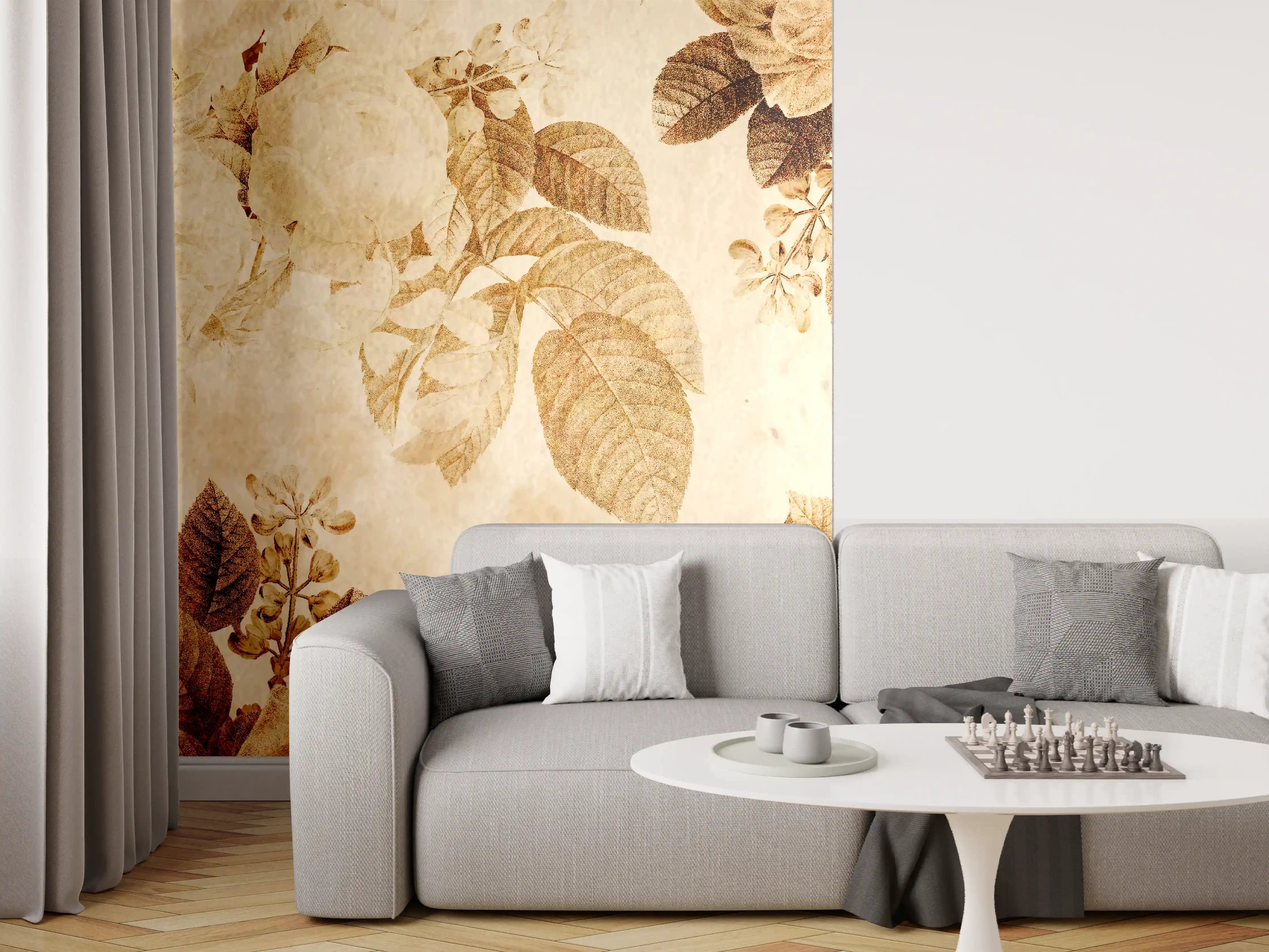 Wandverkleidung Wohnzimmer - Blumiges Wanddesign mit Naturmotiven