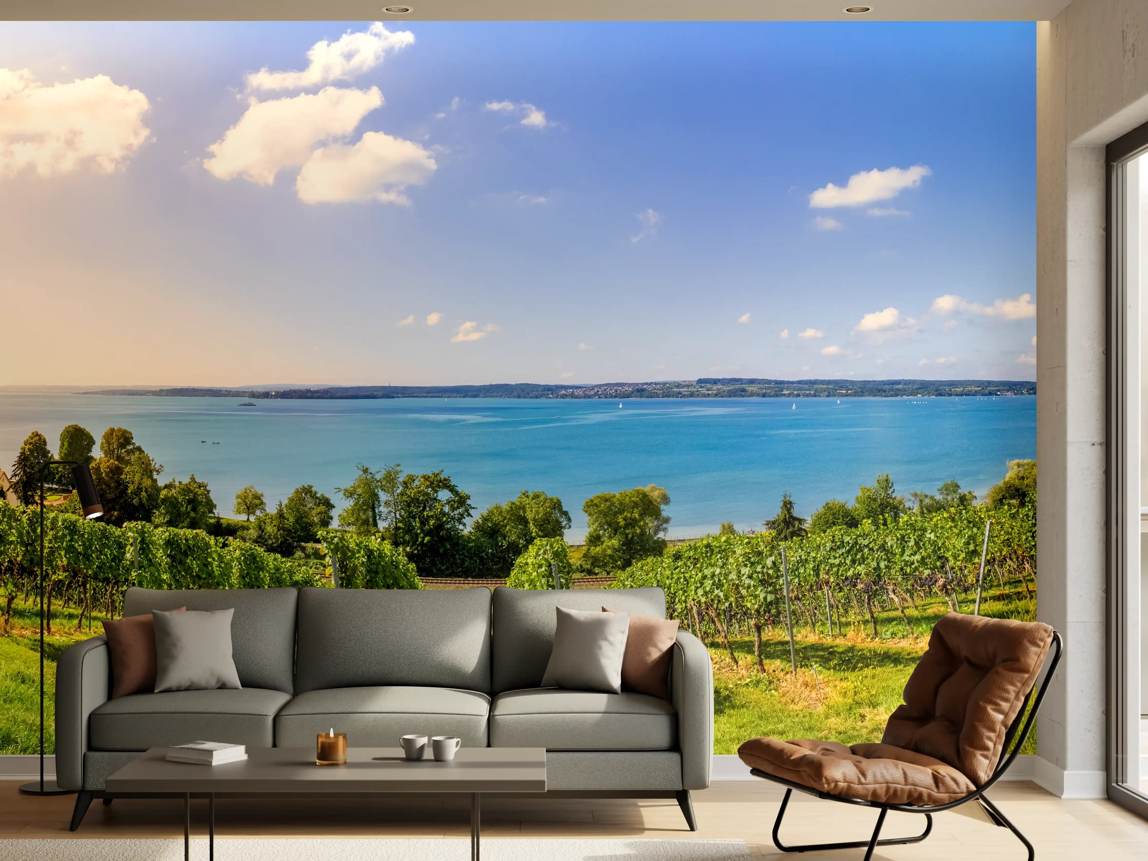 Wandverkleidung Wohnzimmer - Bodensee Panorama in Birnau