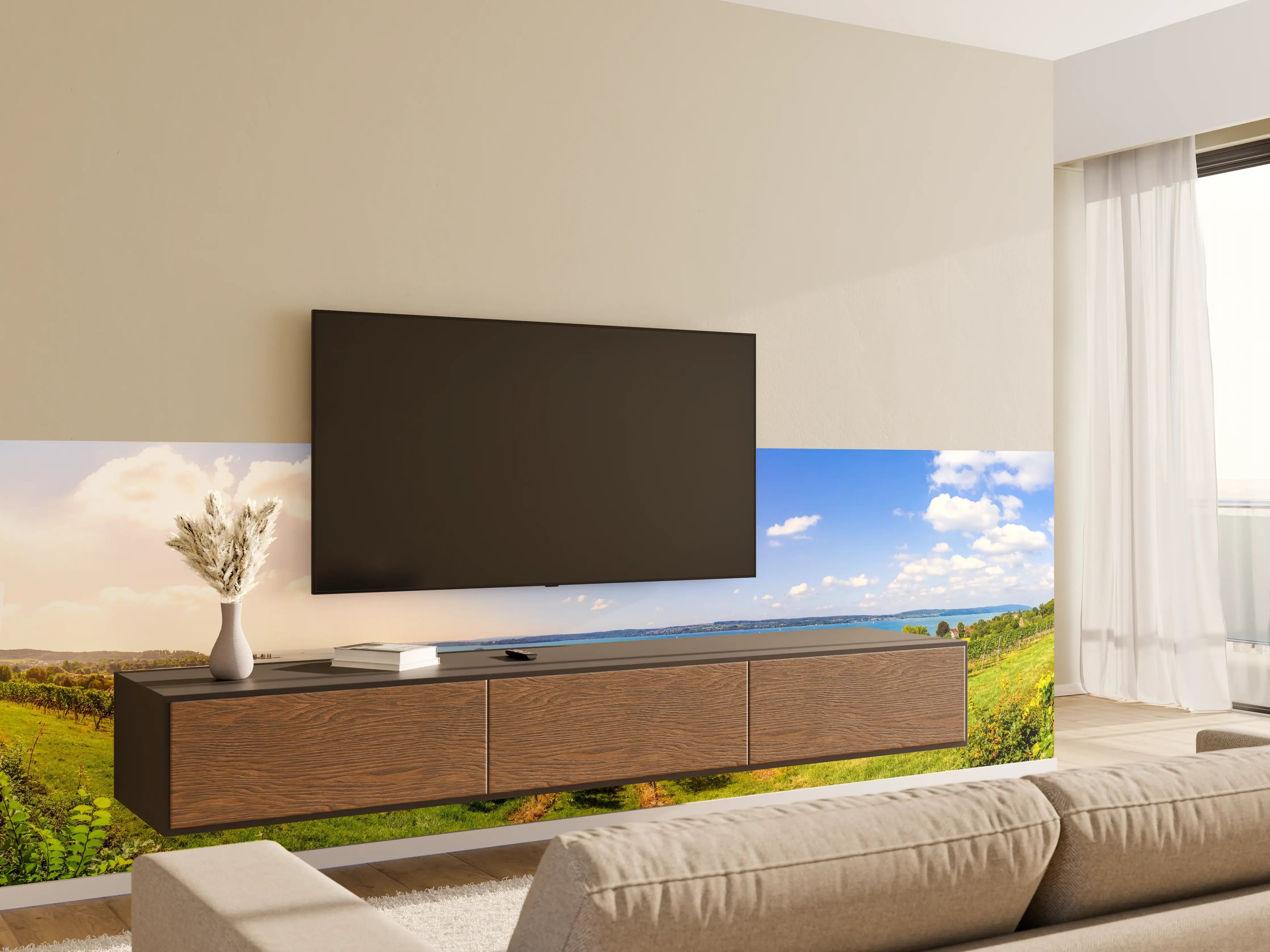 Wandverkleidung Wohnzimmer - Bodensee Panorama in Birnau