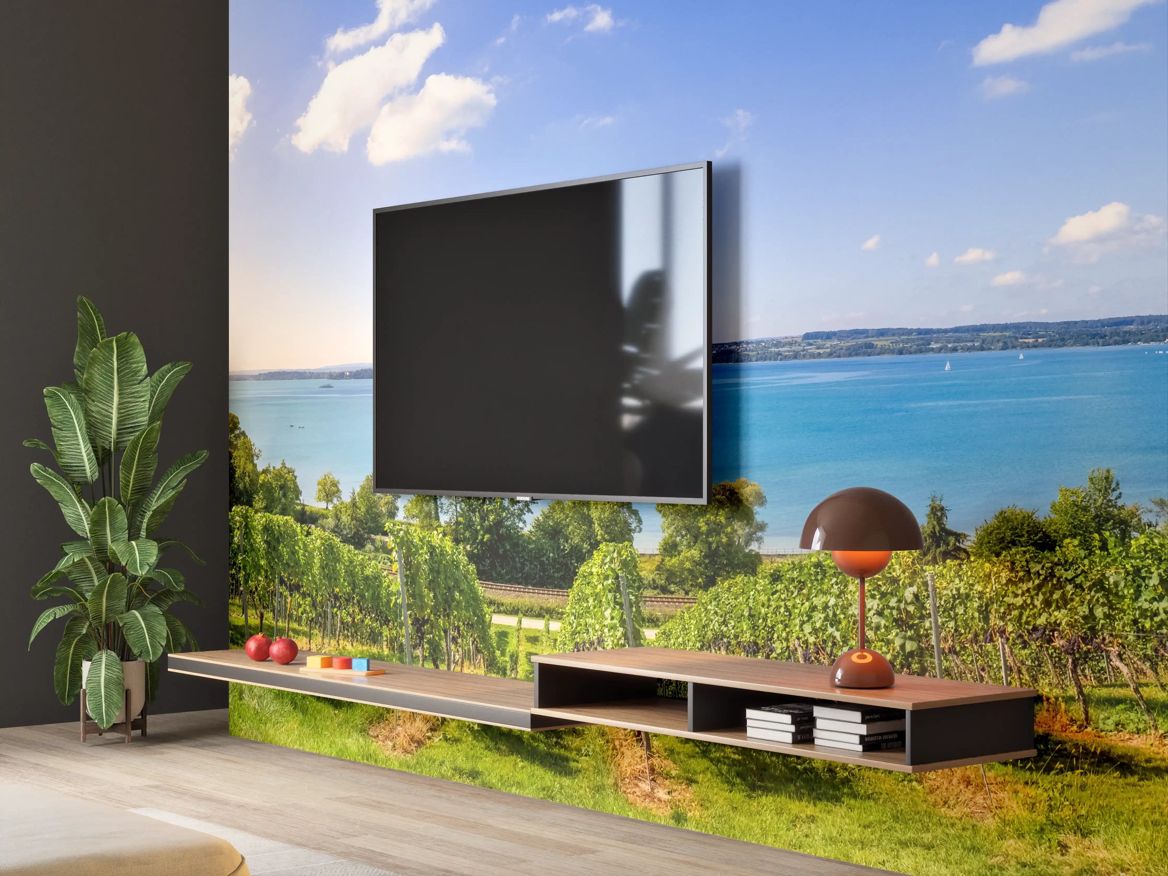 Wandverkleidung Wohnzimmer - Bodensee Panorama in Birnau