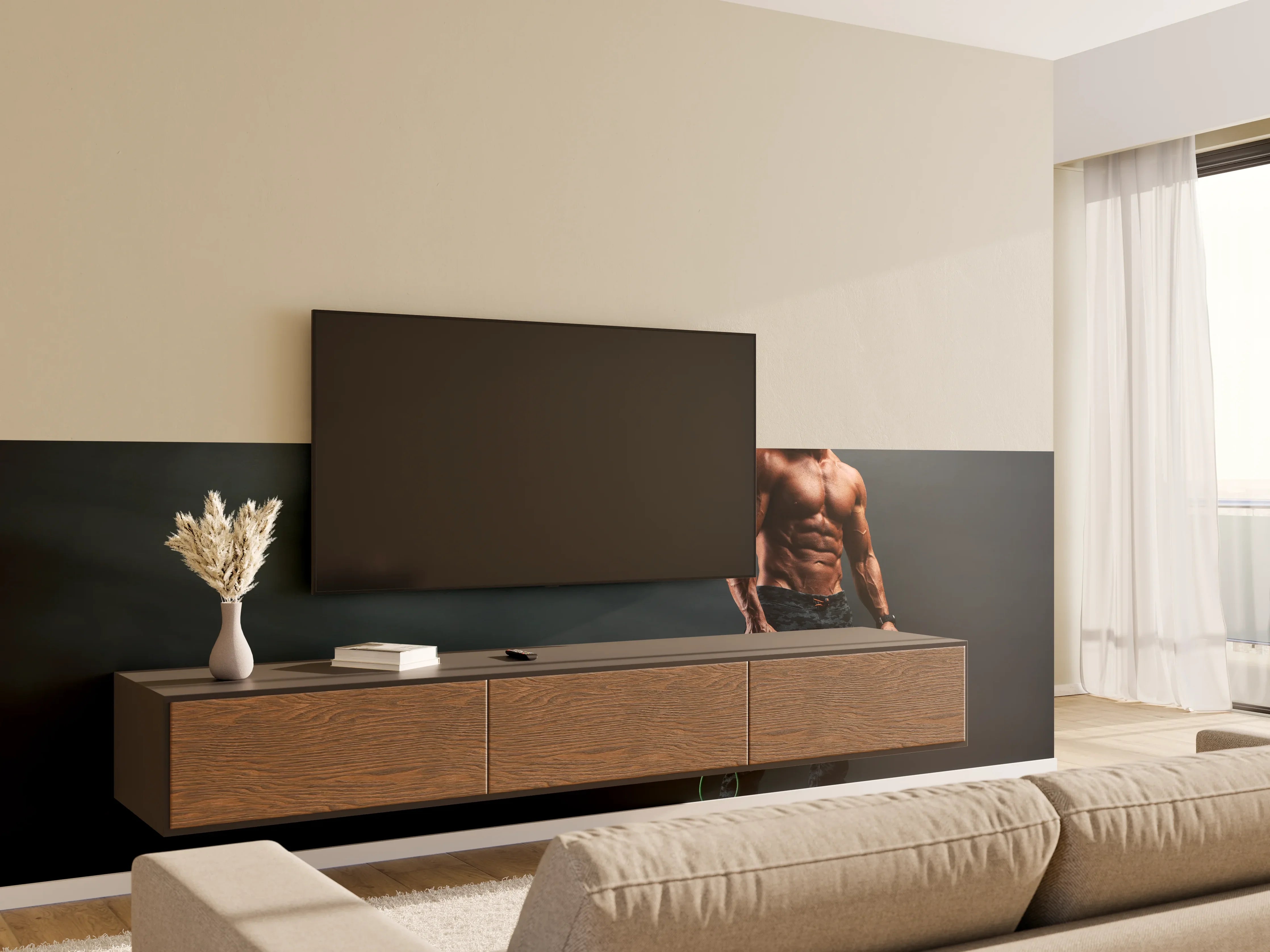 Wandverkleidung Wohnzimmer - Bodybuilder - Training