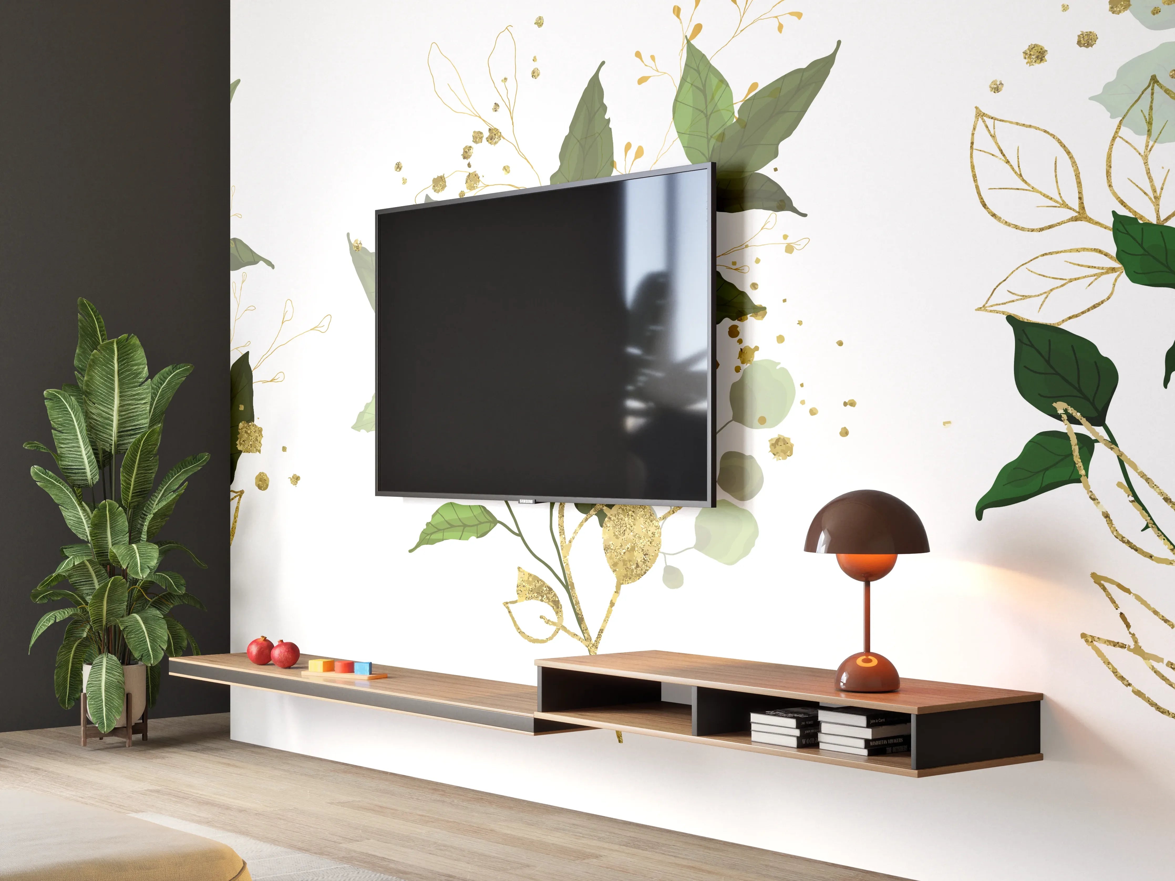 Wandverkleidung Wohnzimmer - Botanik Gold Grün Dekor