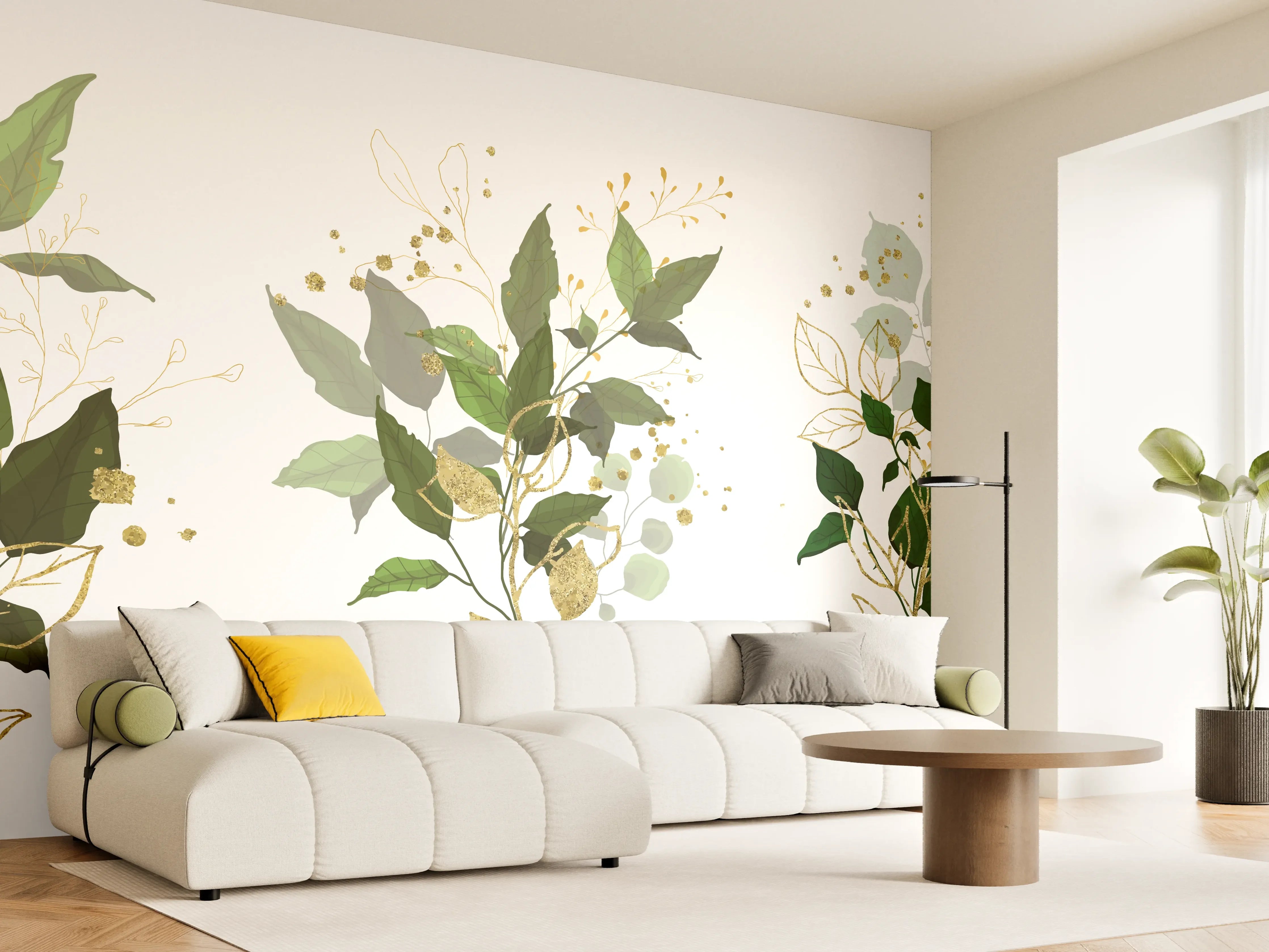 Wandverkleidung Wohnzimmer - Botanik Gold Grün Dekor