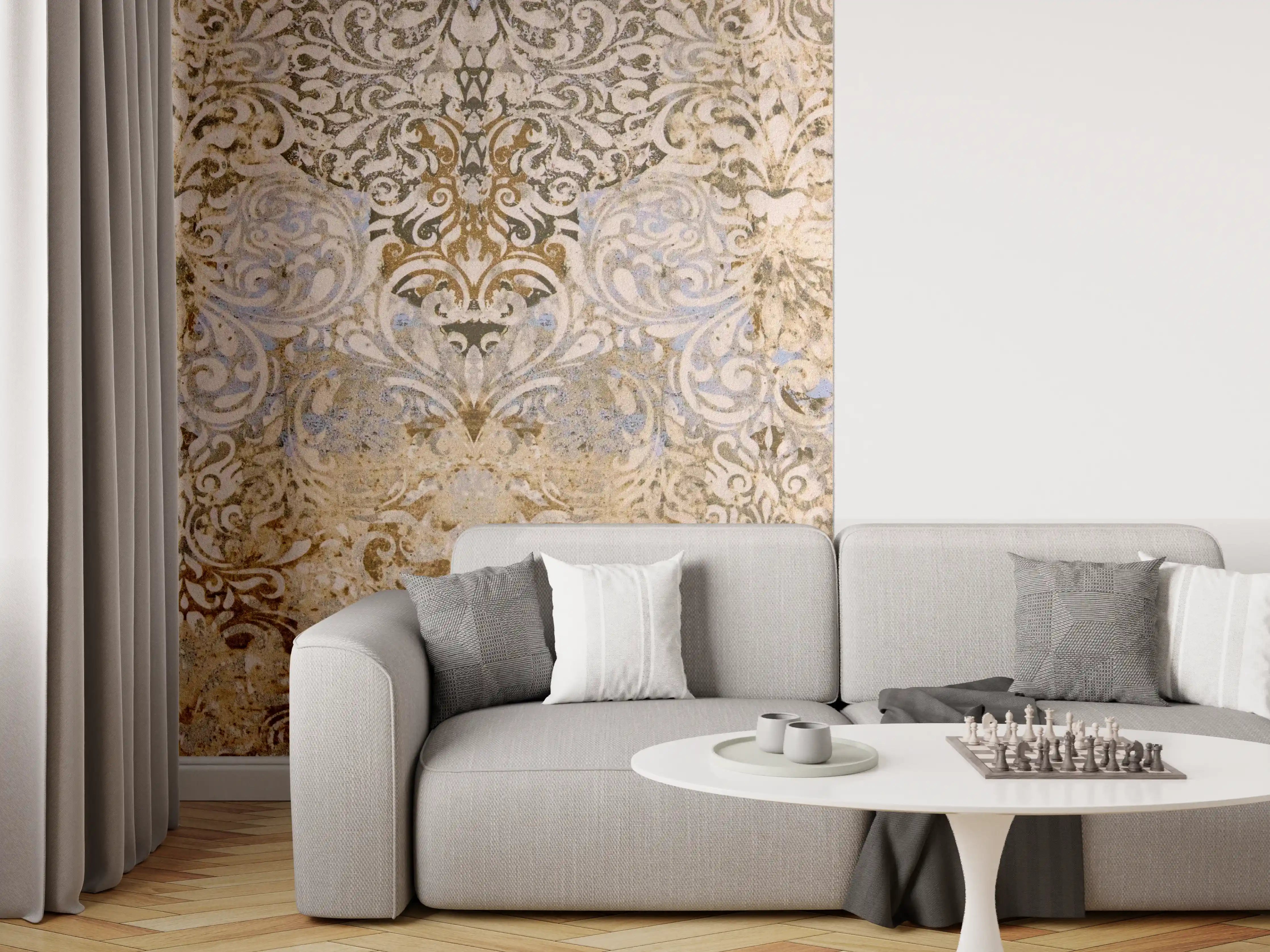 Wandverkleidung Wohnzimmer - Bräunliche Vintage Tapete