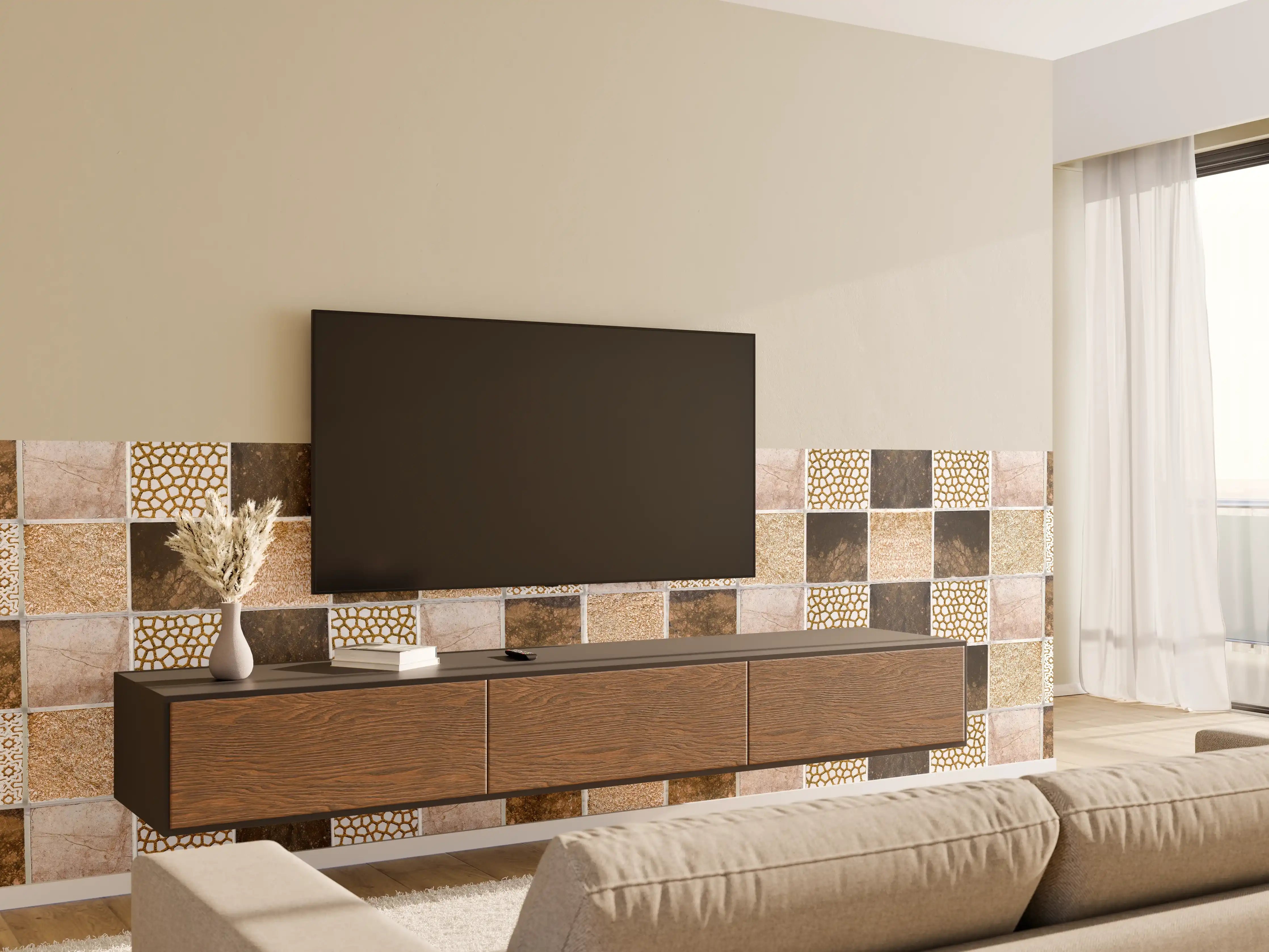 Wandverkleidung Wohnzimmer - Bräunliche quadratische Mosaiktextur