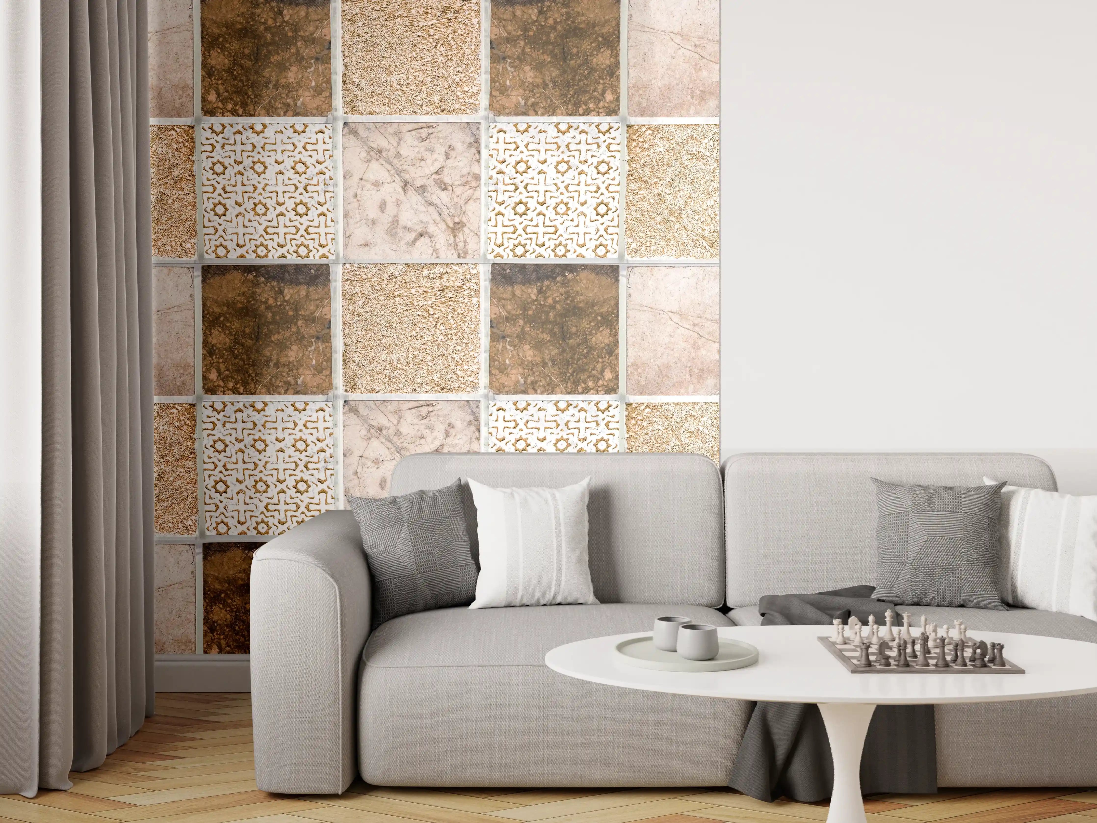 Wandverkleidung Wohnzimmer - Bräunliche quadratische Mosaiktextur