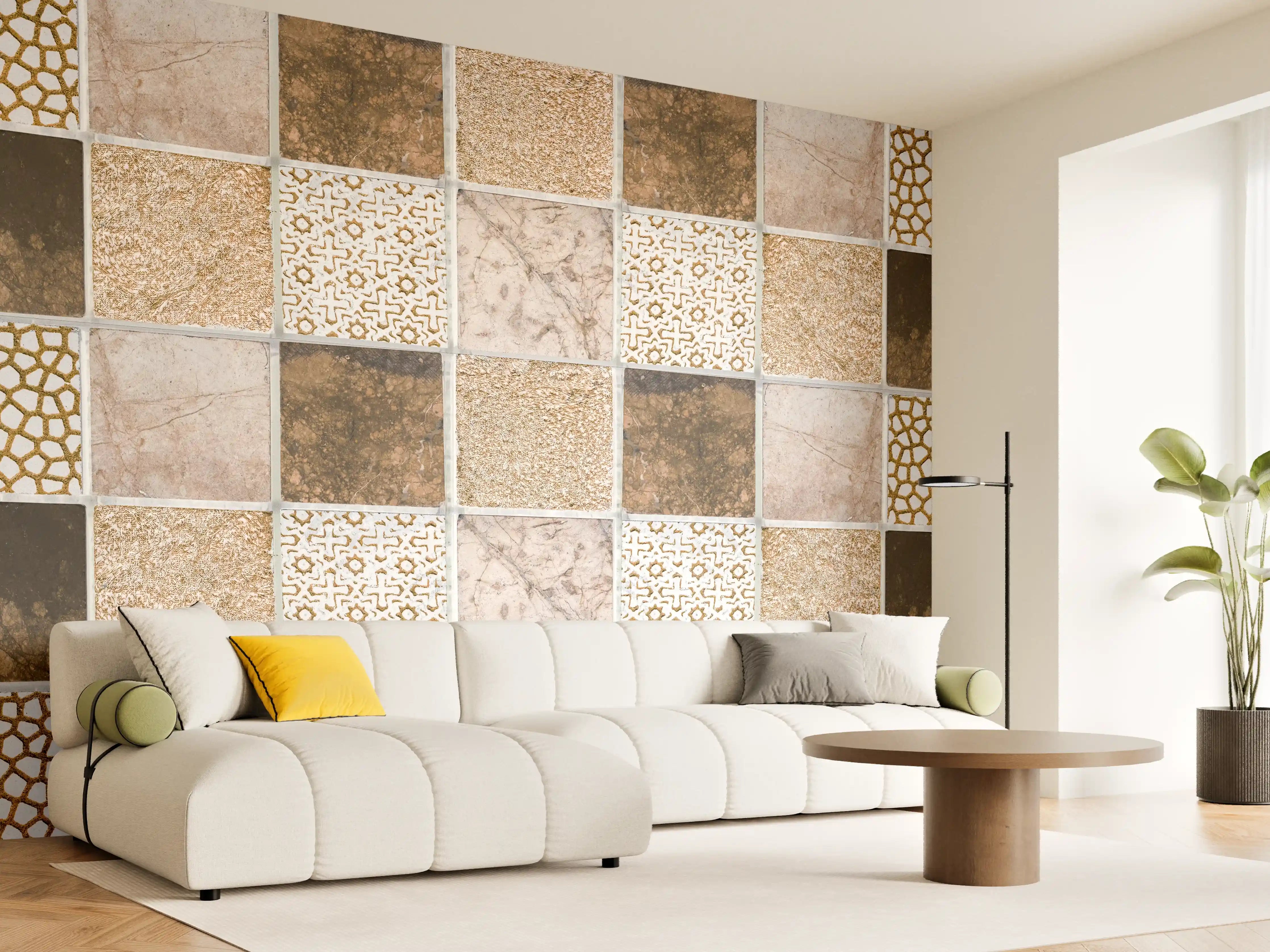 Wandverkleidung Wohnzimmer - Bräunliche quadratische Mosaiktextur