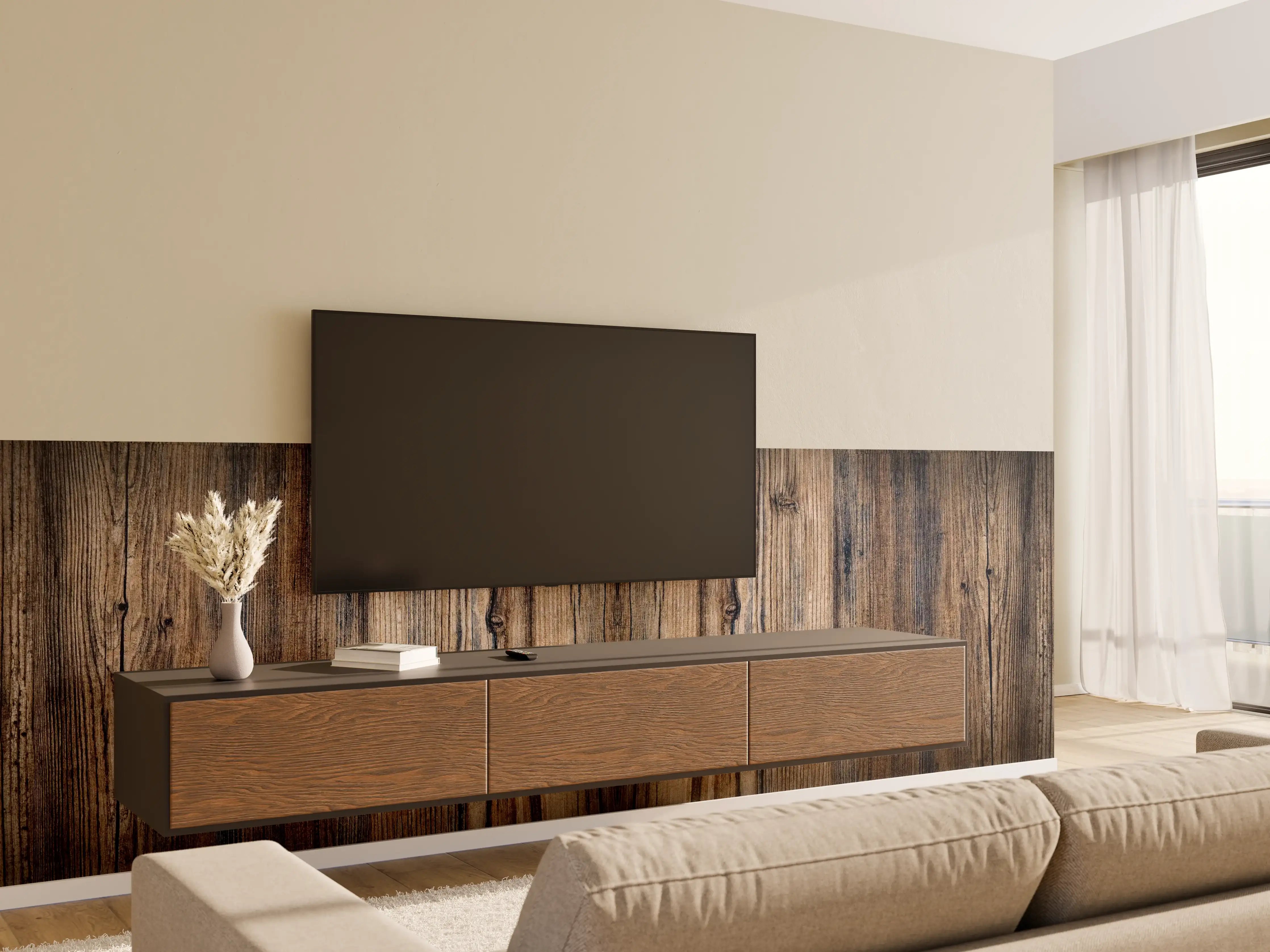 Wandverkleidung Wohnzimmer - Bräunlicher Holz Hintergrund