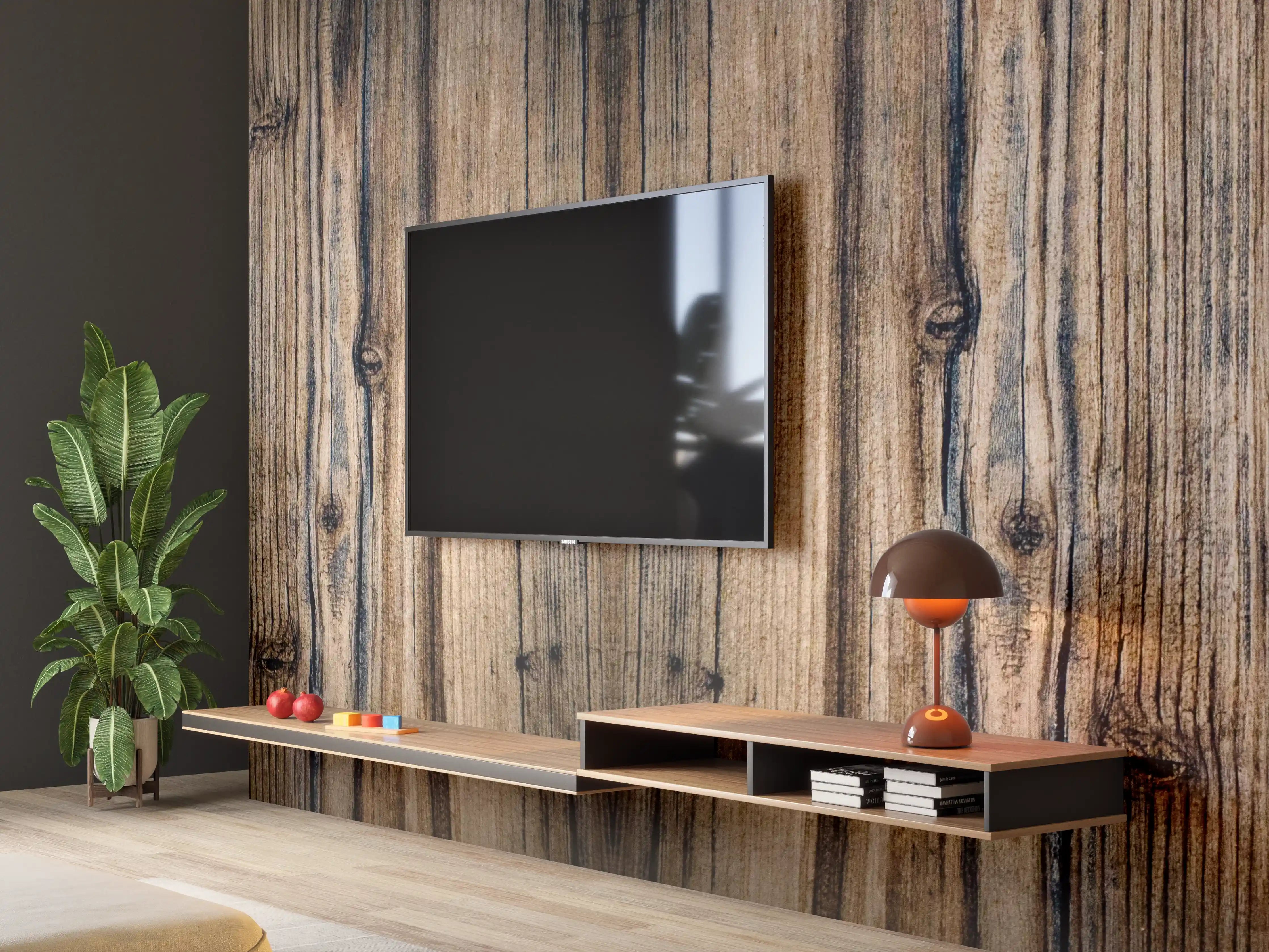 Wandverkleidung Wohnzimmer - Bräunlicher Holz Hintergrund