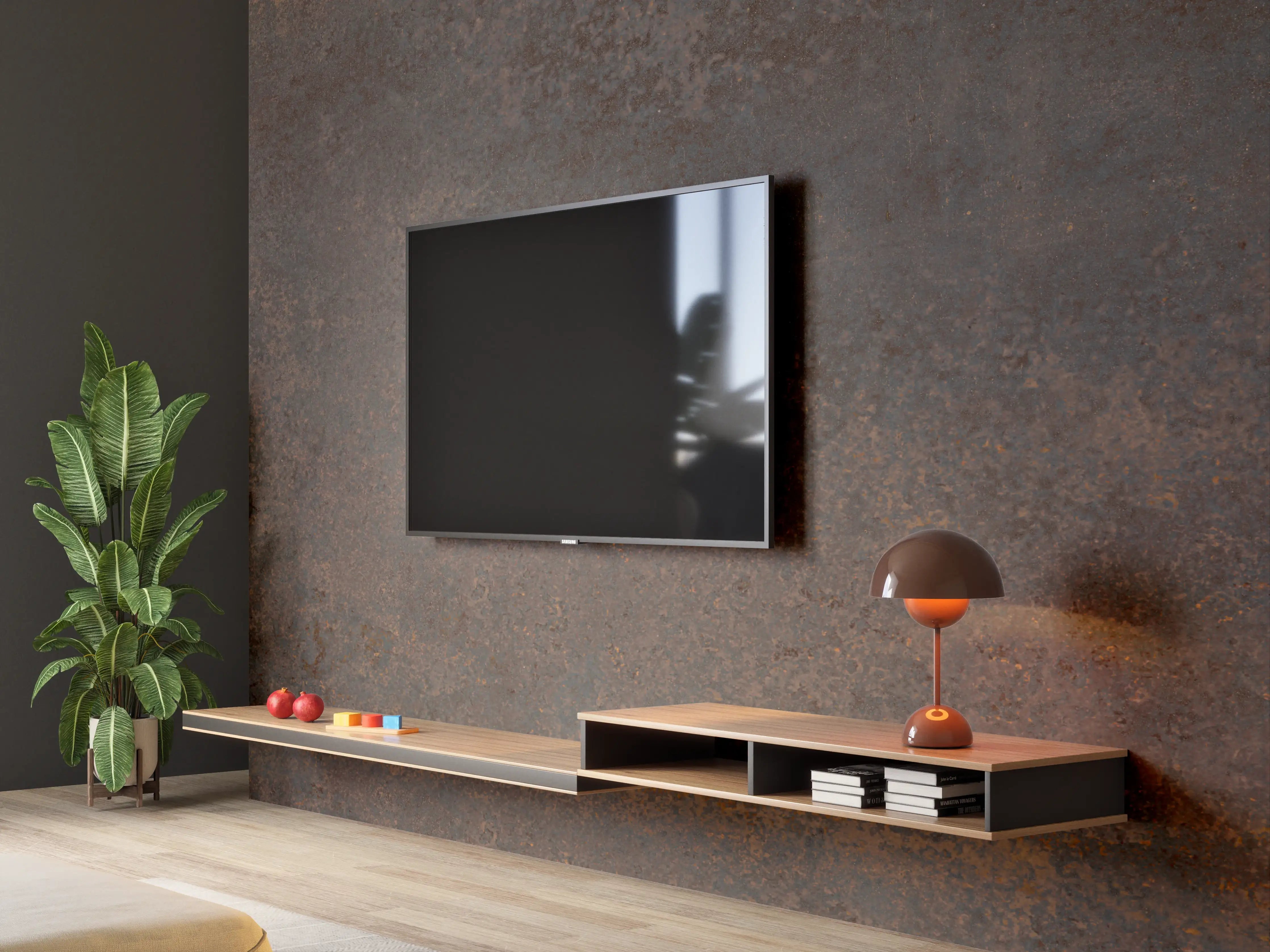 Wandverkleidung Wohnzimmer - Braun-Grauer Zement