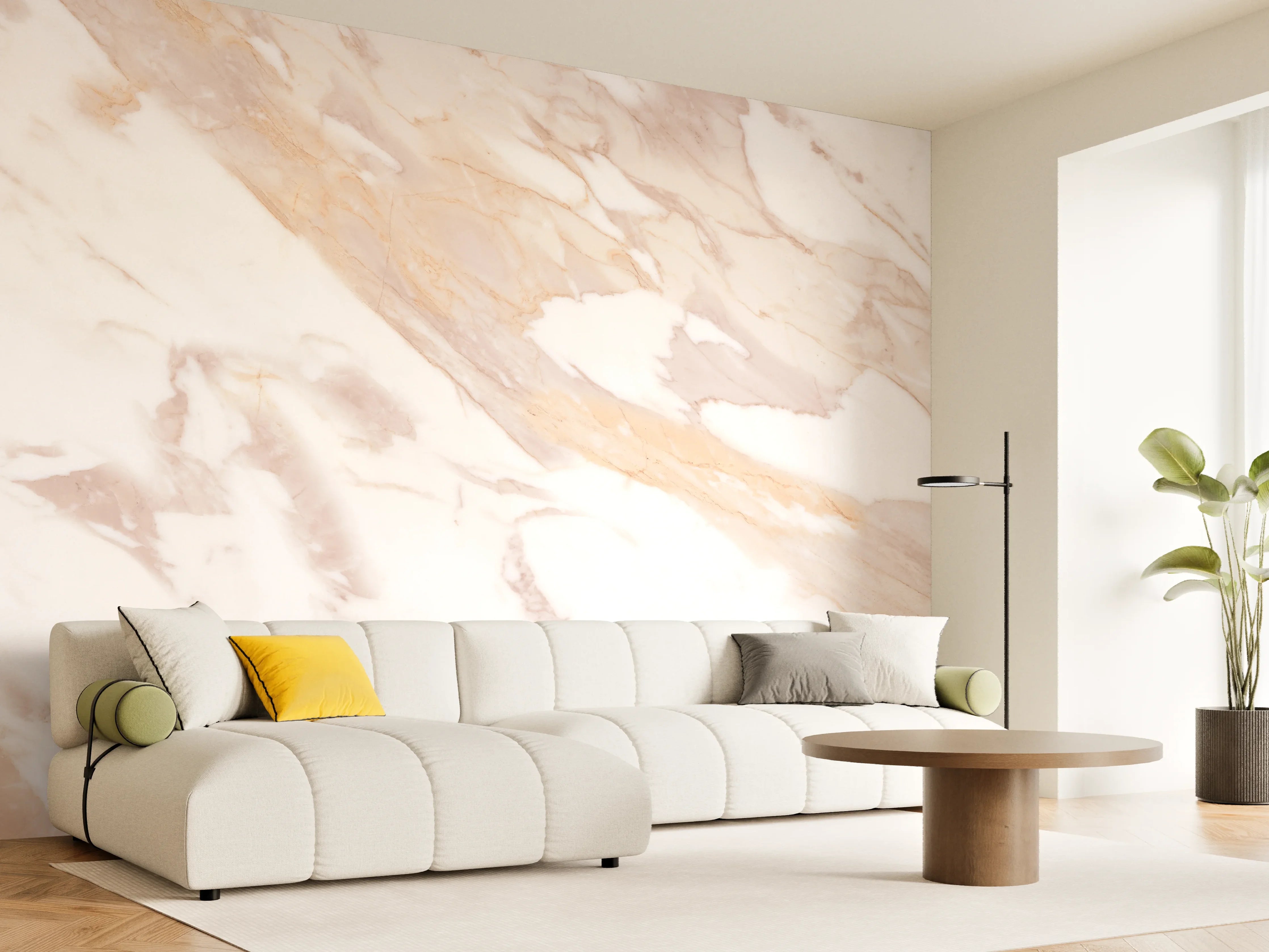 Wandverkleidung Wohnzimmer - Braun-beiger Marmor