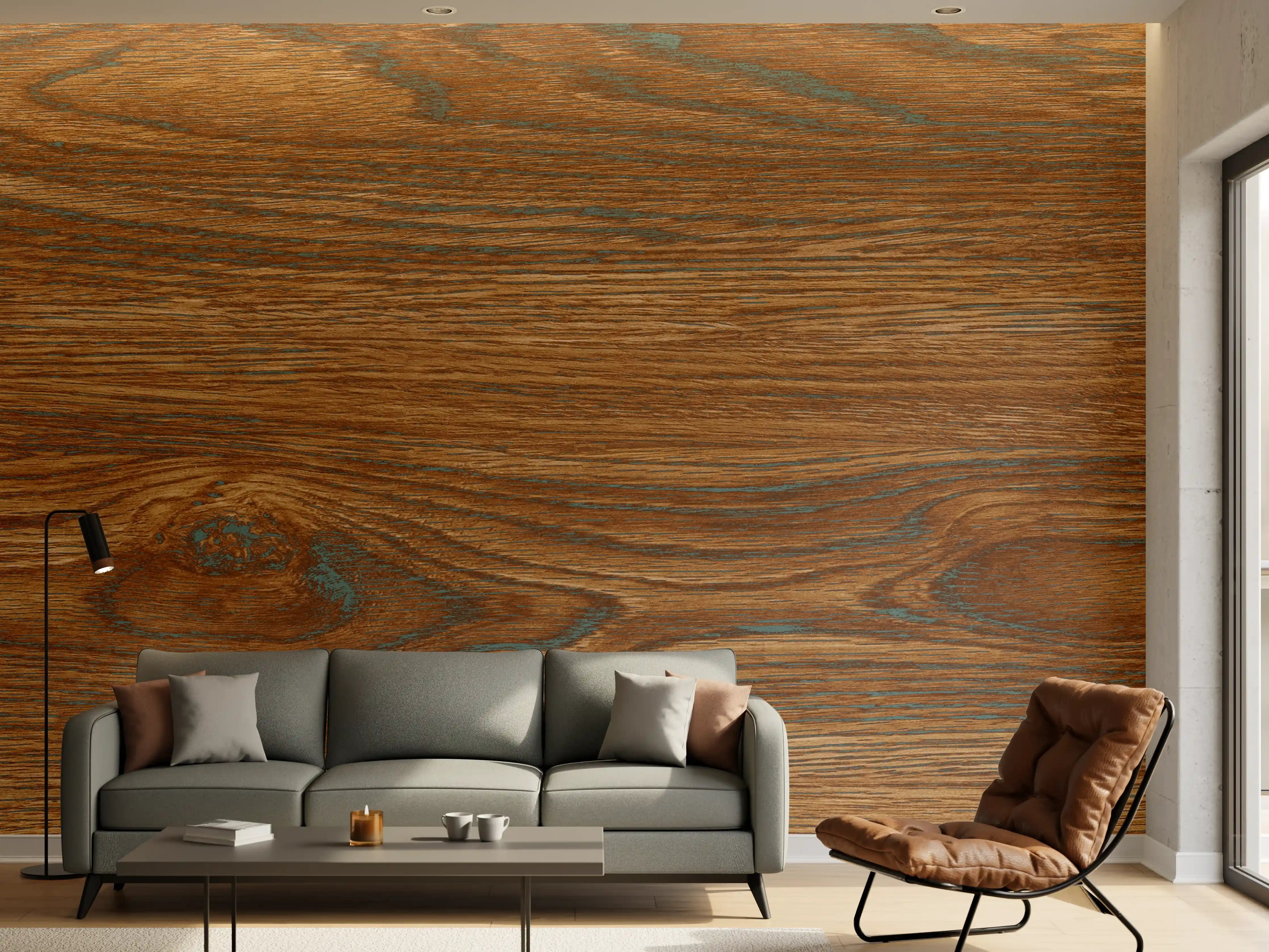 Wandverkleidung Wohnzimmer - Braune Holztextur mit Streifenmuster