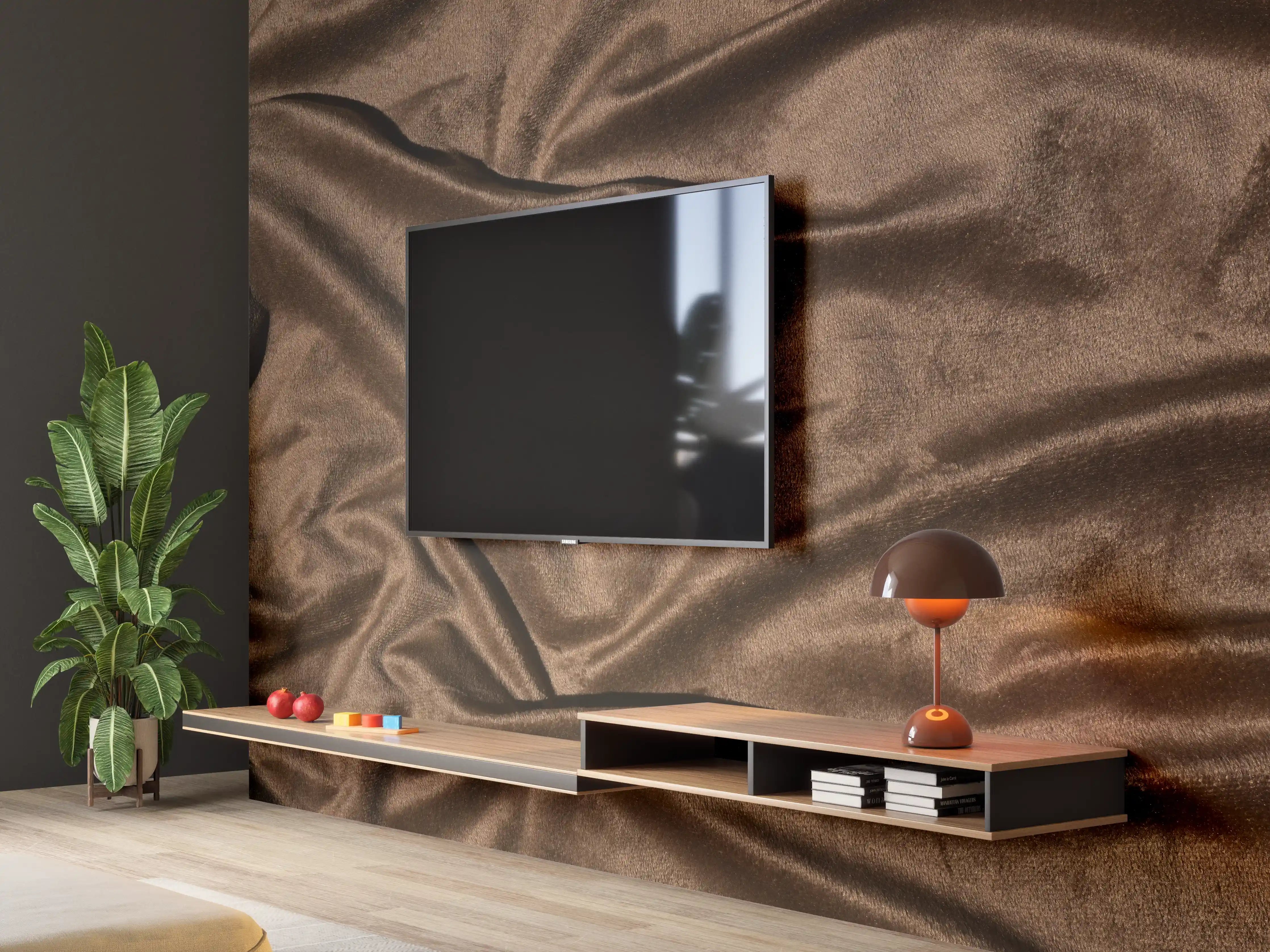 Wandverkleidung Wohnzimmer - Braune Satin Seide