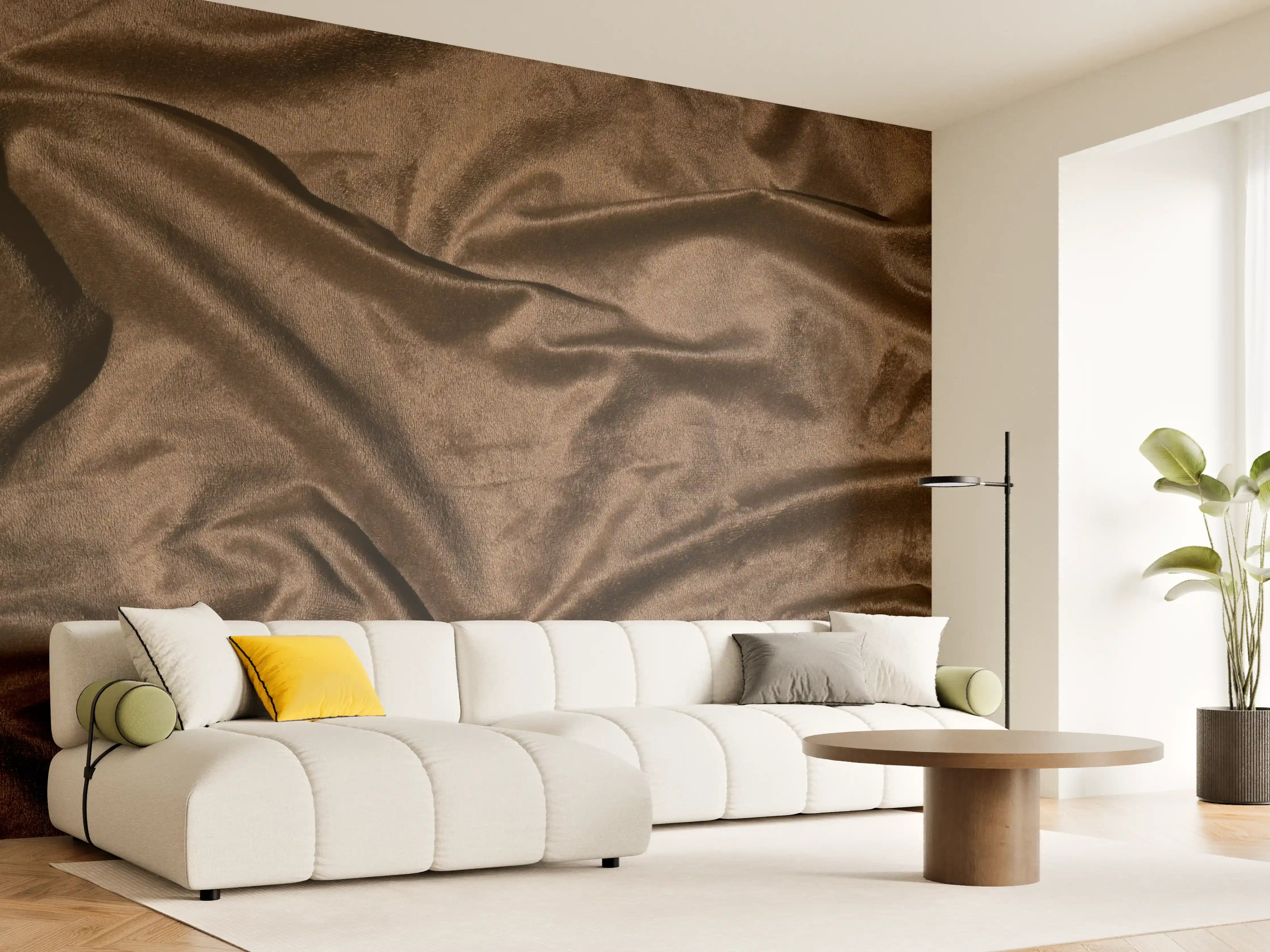 Wandverkleidung Wohnzimmer - Braune Satin Seide