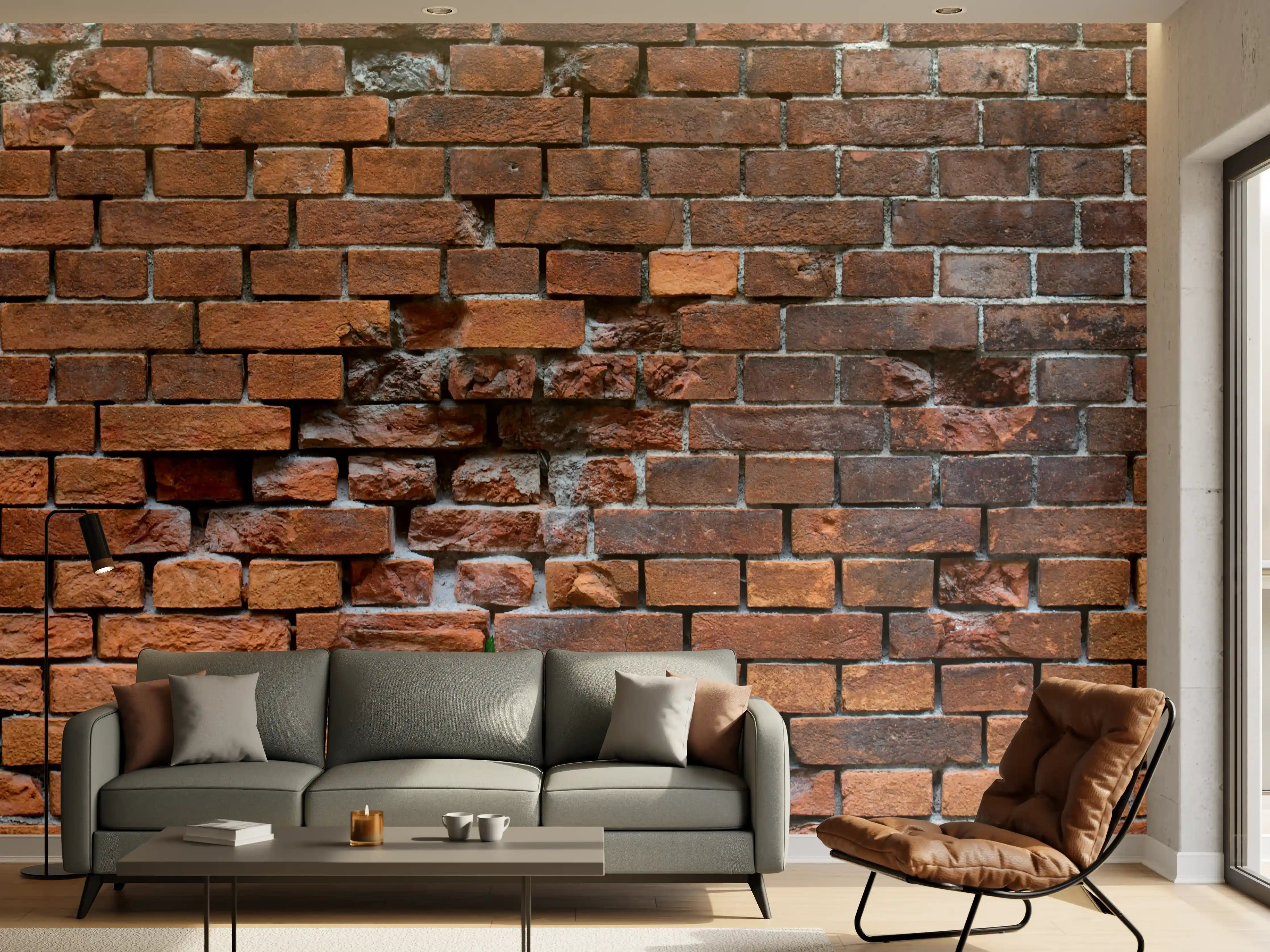 Wandverkleidung Wohnzimmer - Braune kaputte Ziegelsteinwand