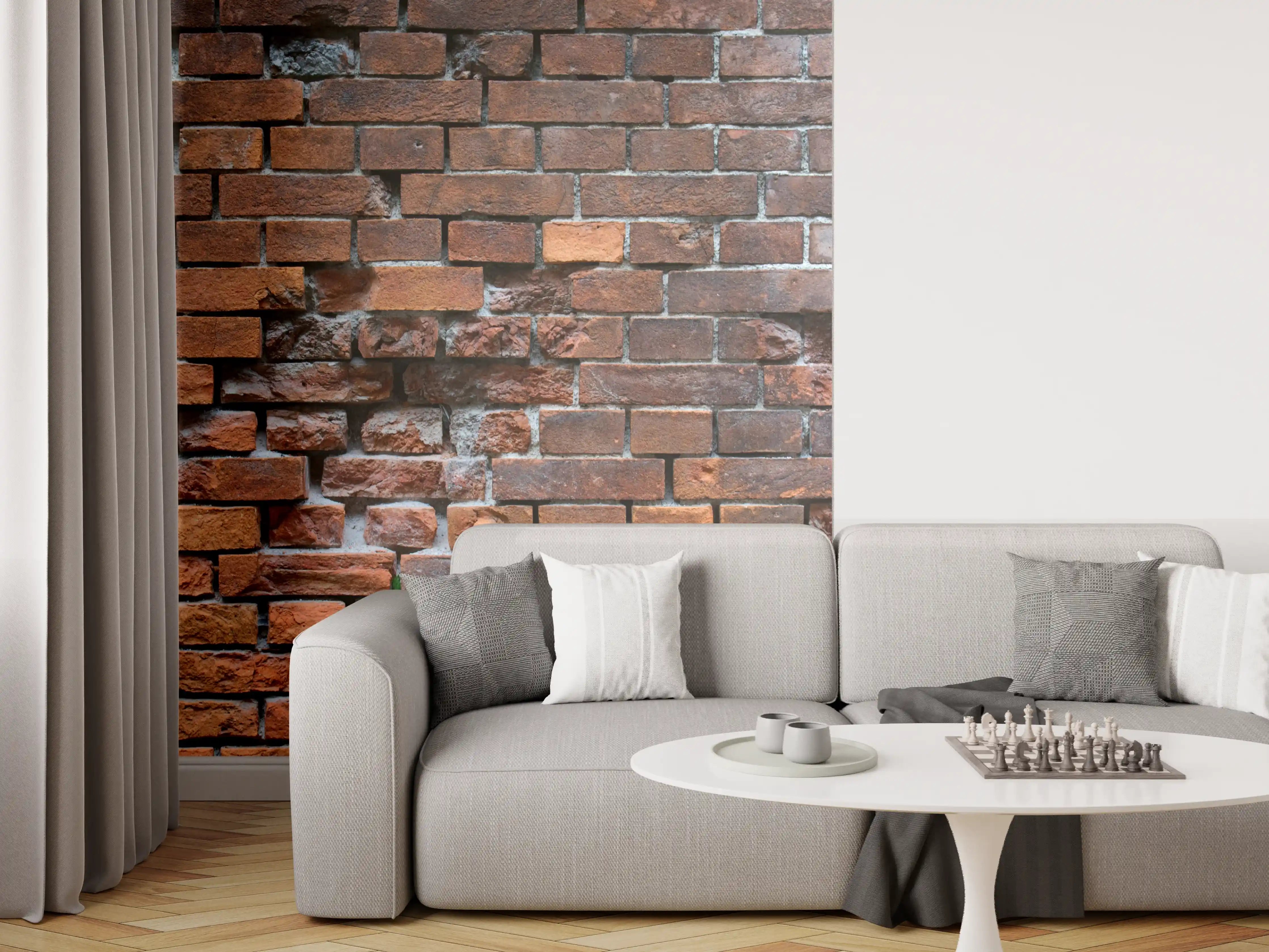 Wandverkleidung Wohnzimmer - Braune kaputte Ziegelsteinwand