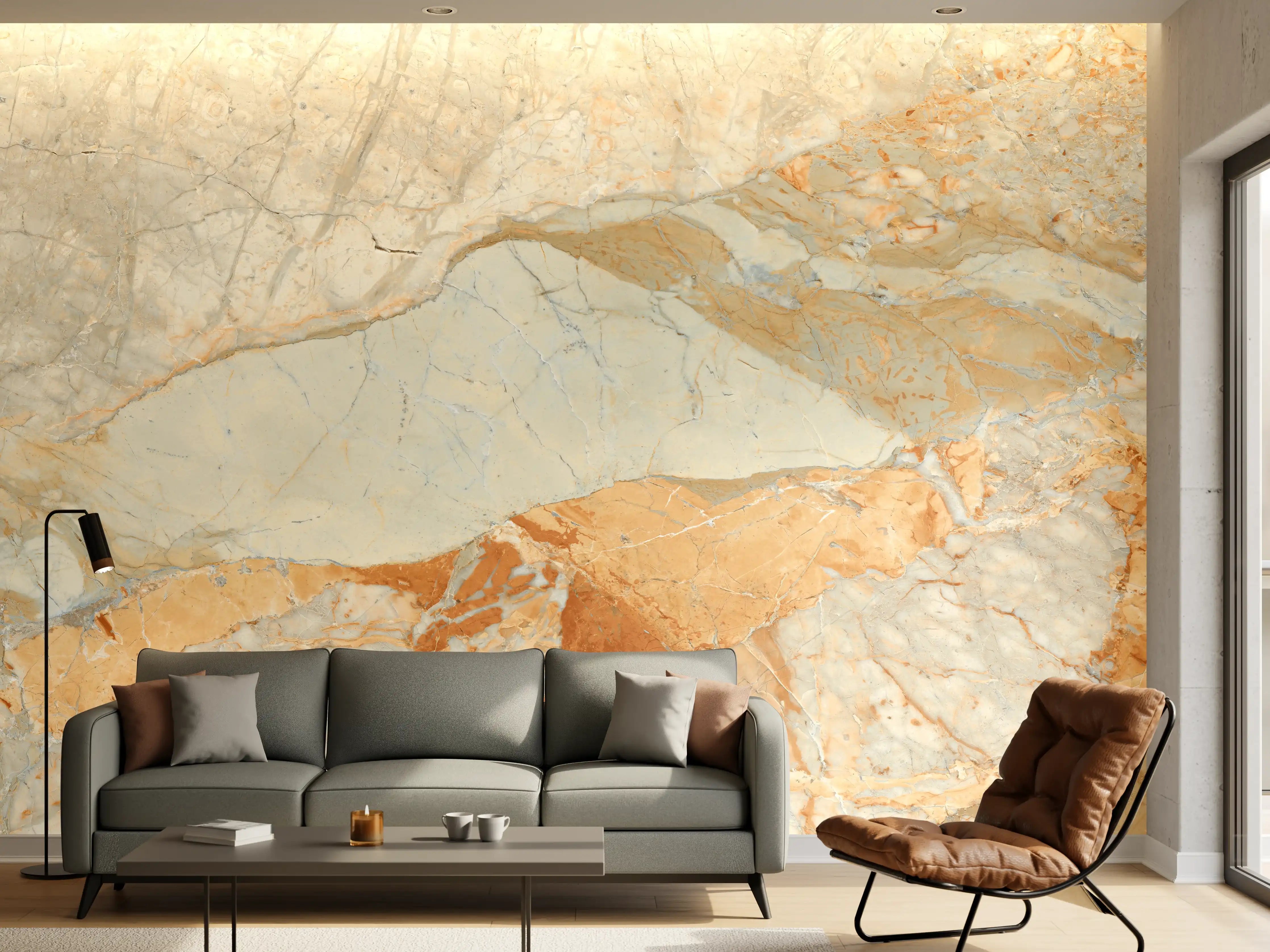 Wandverkleidung Wohnzimmer - Brauner Marmor mit Adern