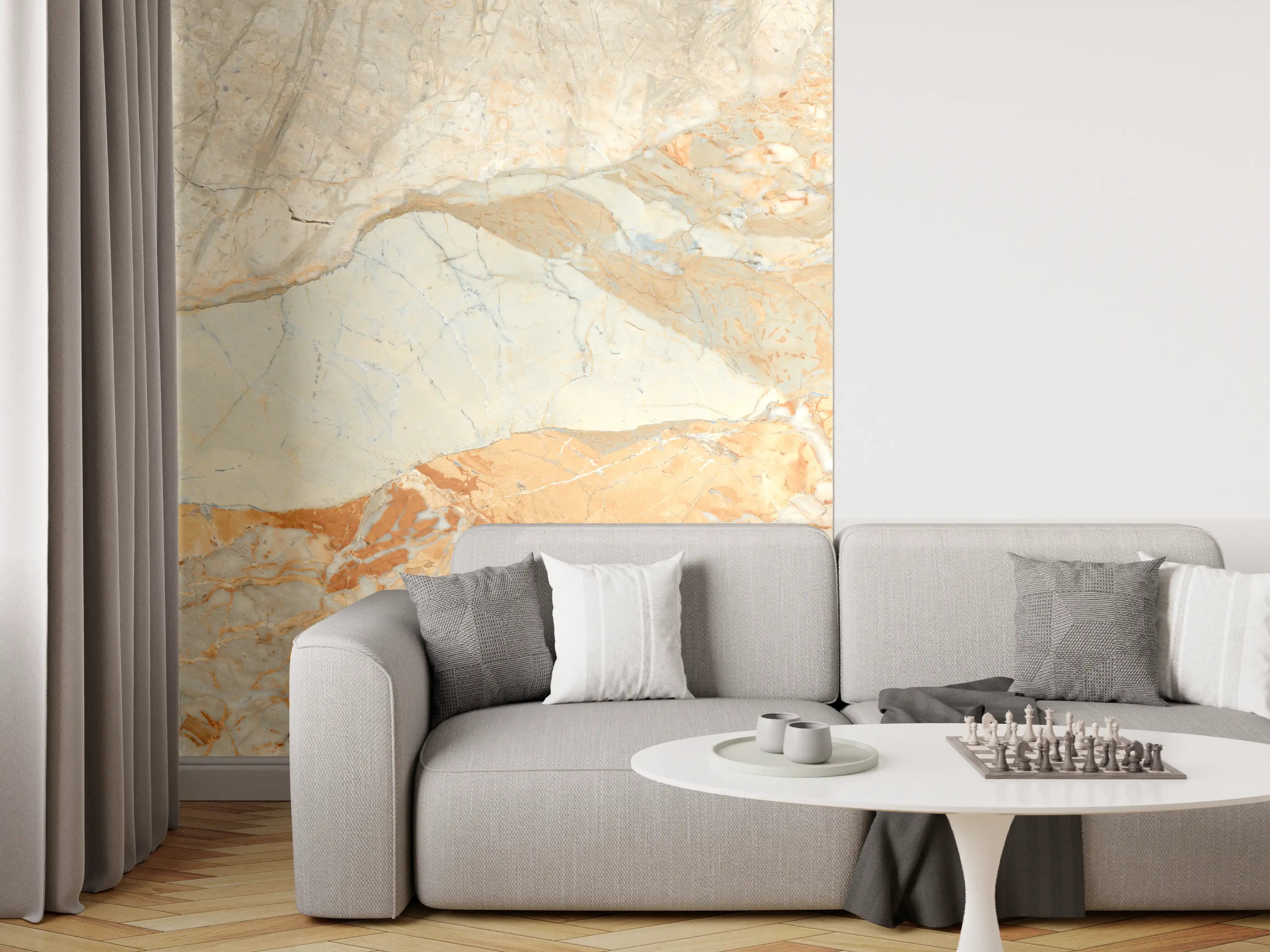 Wandverkleidung Wohnzimmer - Brauner Marmor mit Adern