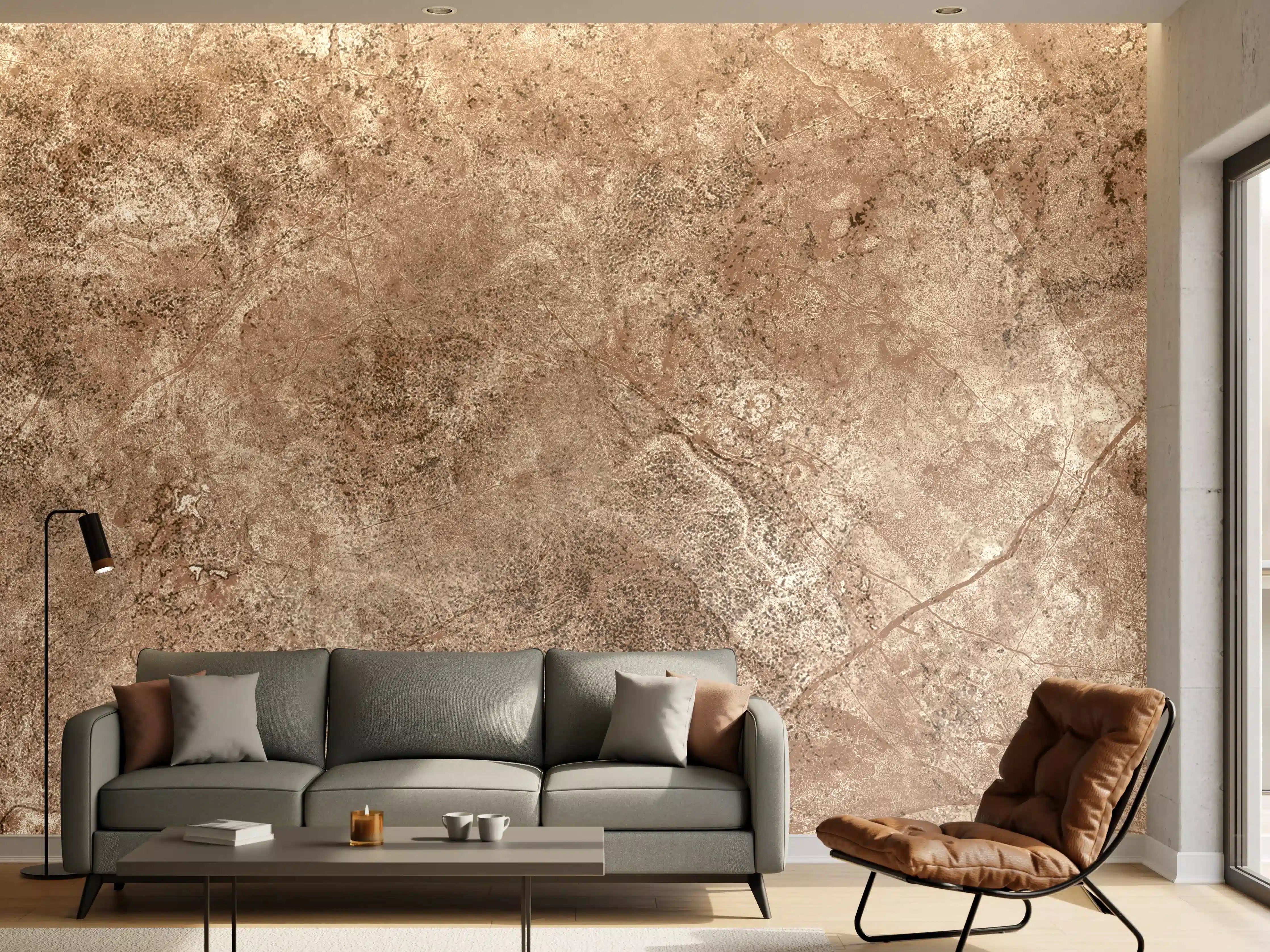 Wandverkleidung Wohnzimmer - Brauner alter Sandstein 1