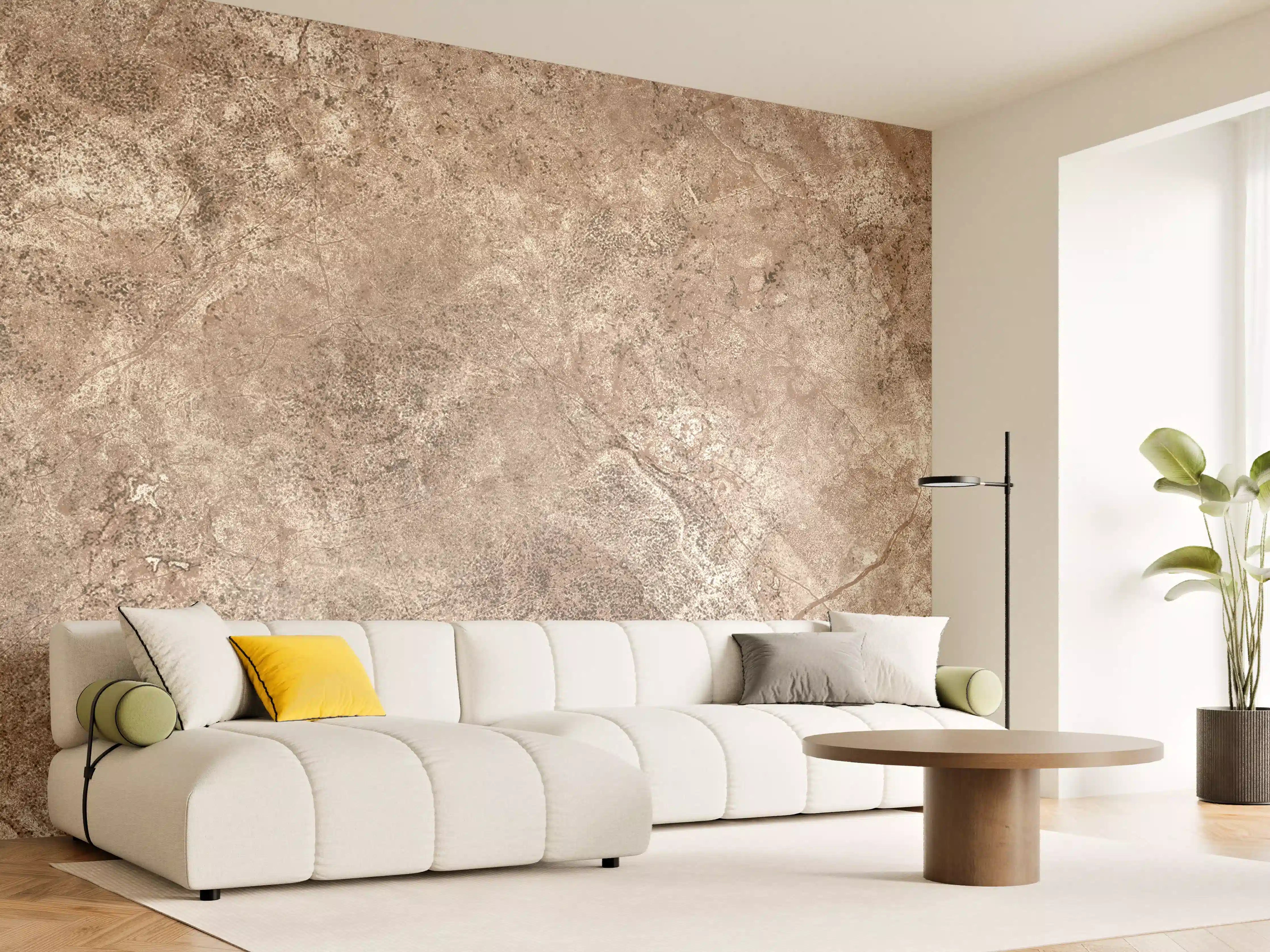 Wandverkleidung Wohnzimmer - Brauner alter Sandstein 1