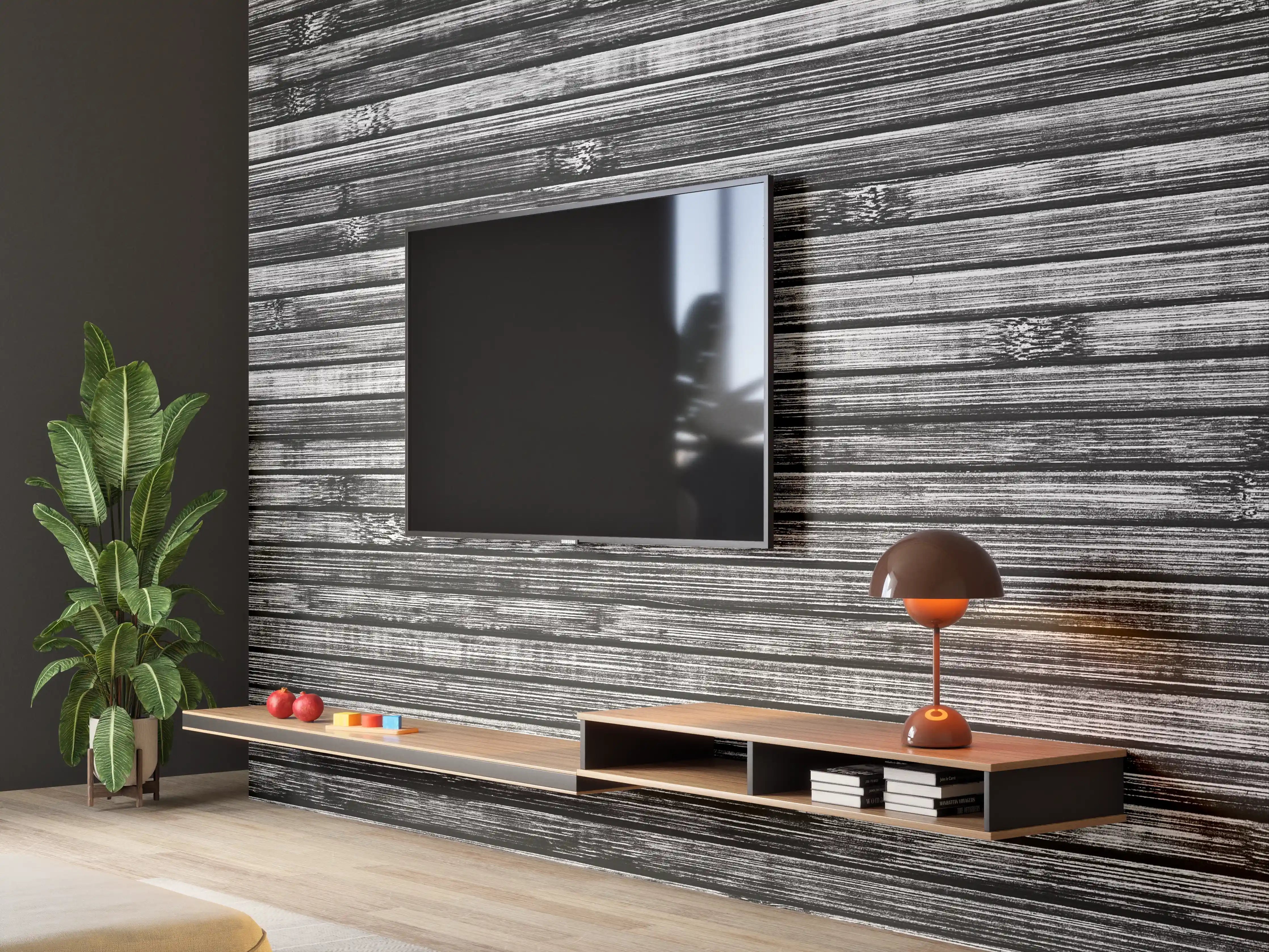 Wandverkleidung Wohnzimmer - Breite schwarze und weiße hölzerne Hintergrund